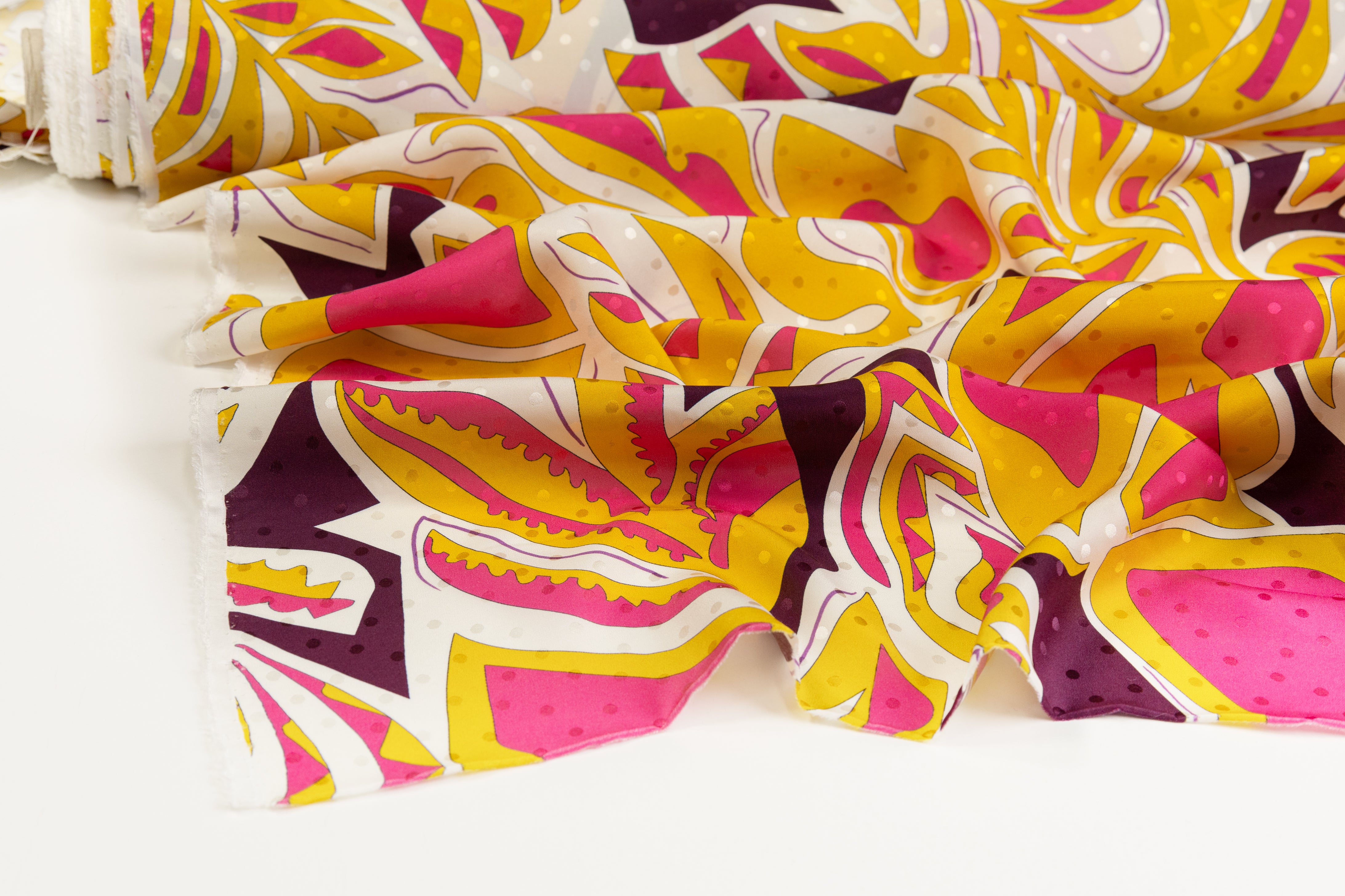 Printed Italian Silk Jacquard - Yellow / Pink