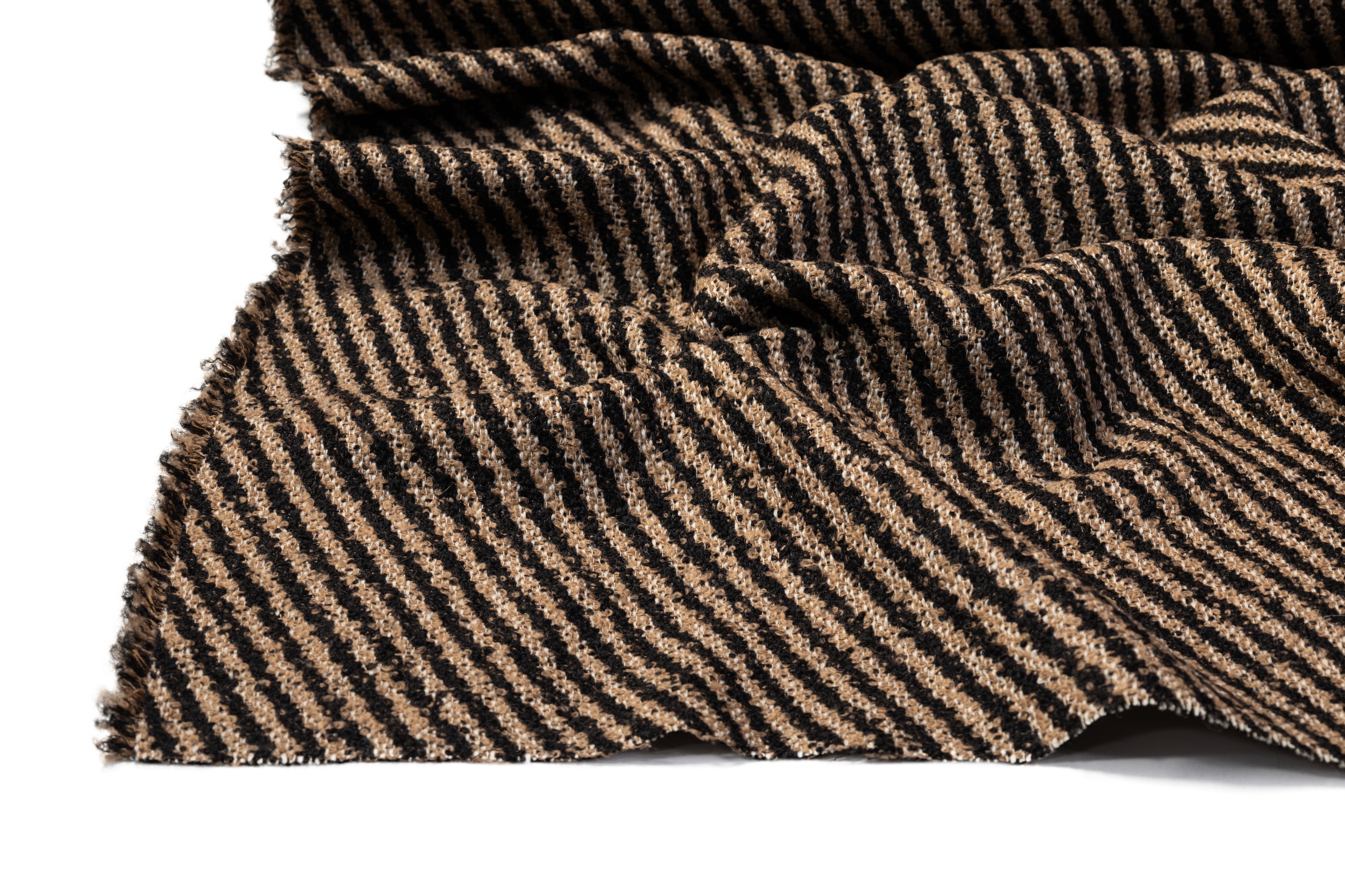 Diagonal Striped Italian Wool Boucle - Black / Beige
