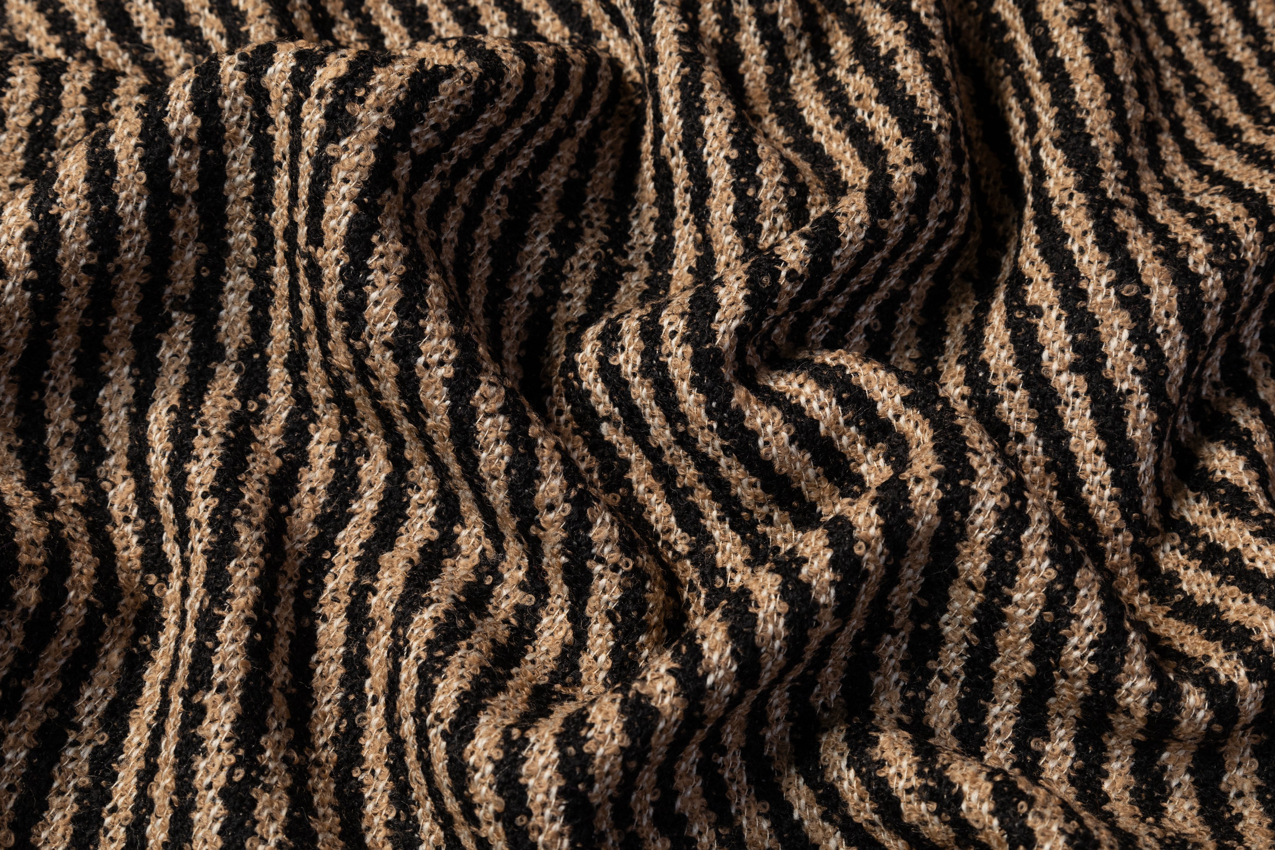 Diagonal Striped Italian Wool Boucle - Black / Beige