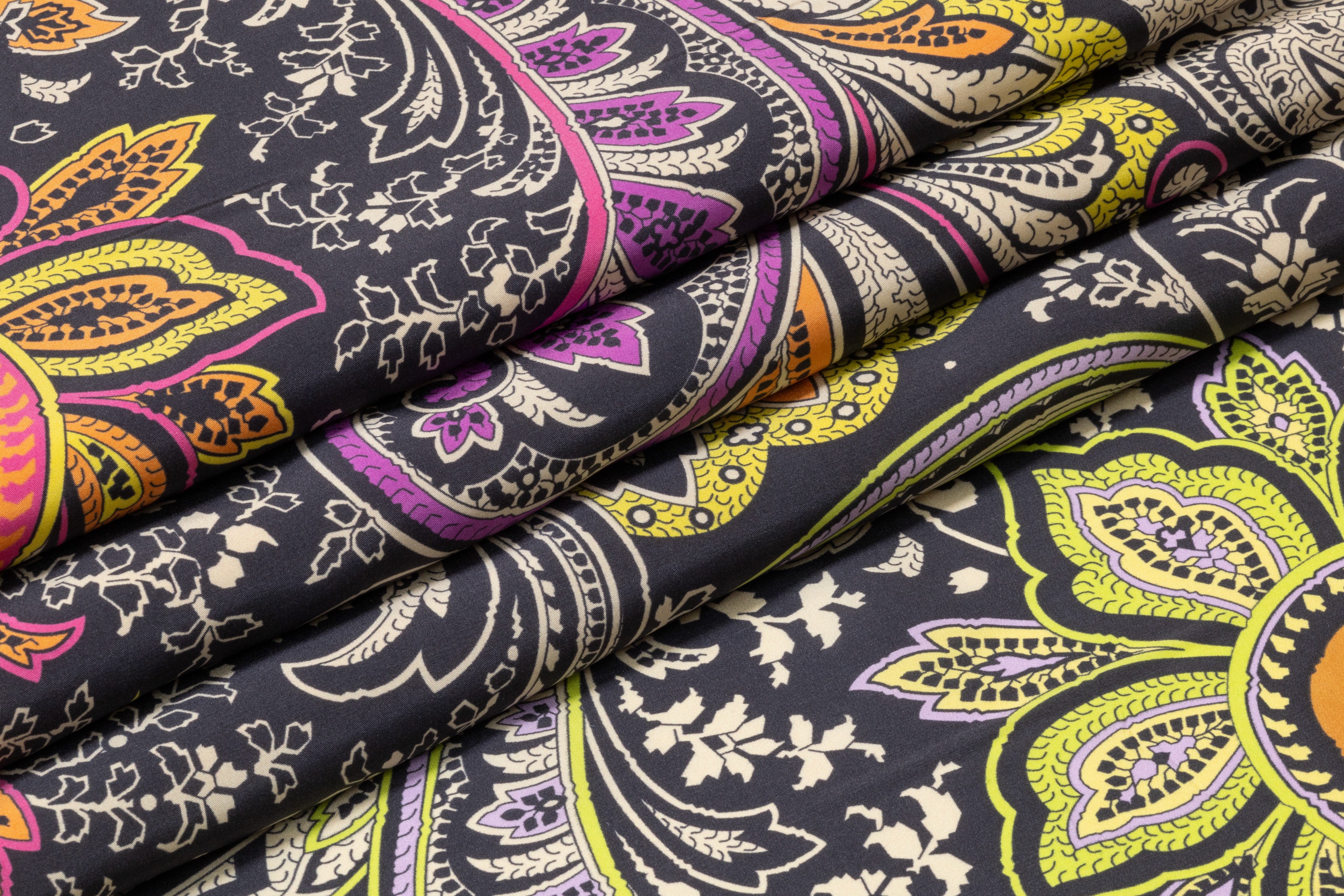 Paisley Printed Italian Silk - Charcoal / Multicolor