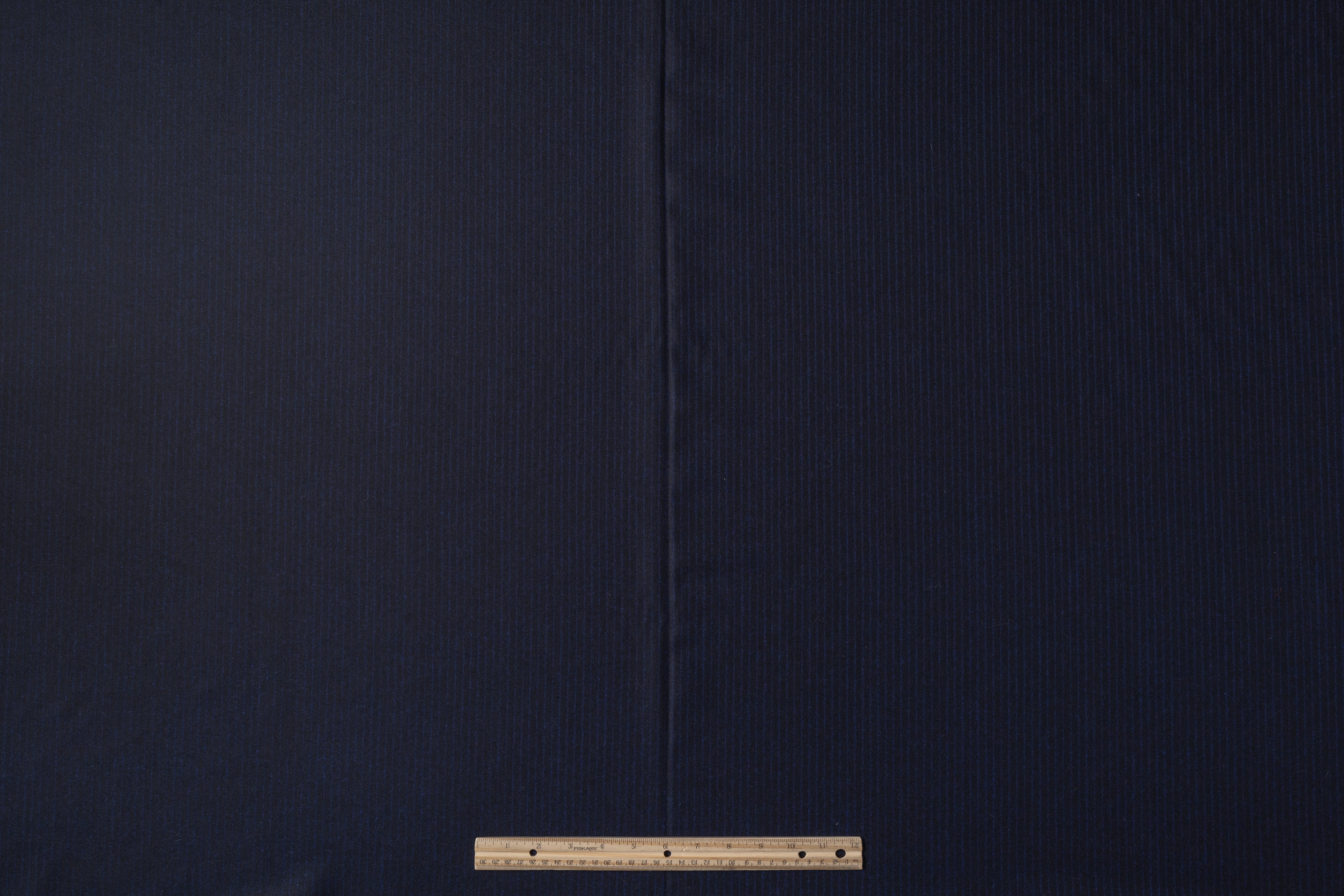 Striped Italian Wool Flannel Suiting - Navy Blue