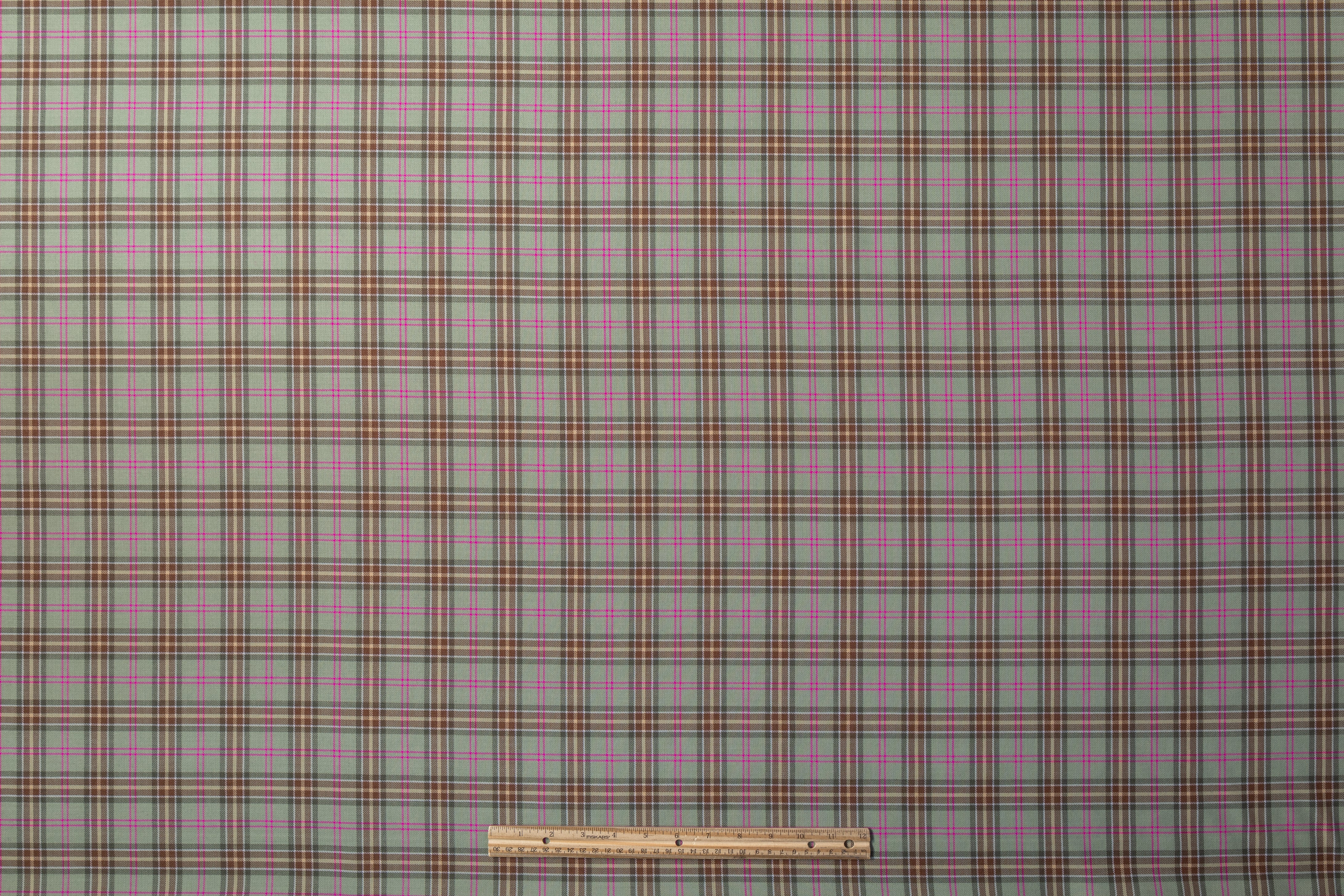 Checked Italian Wool Suiting - Green / Pink / Brown
