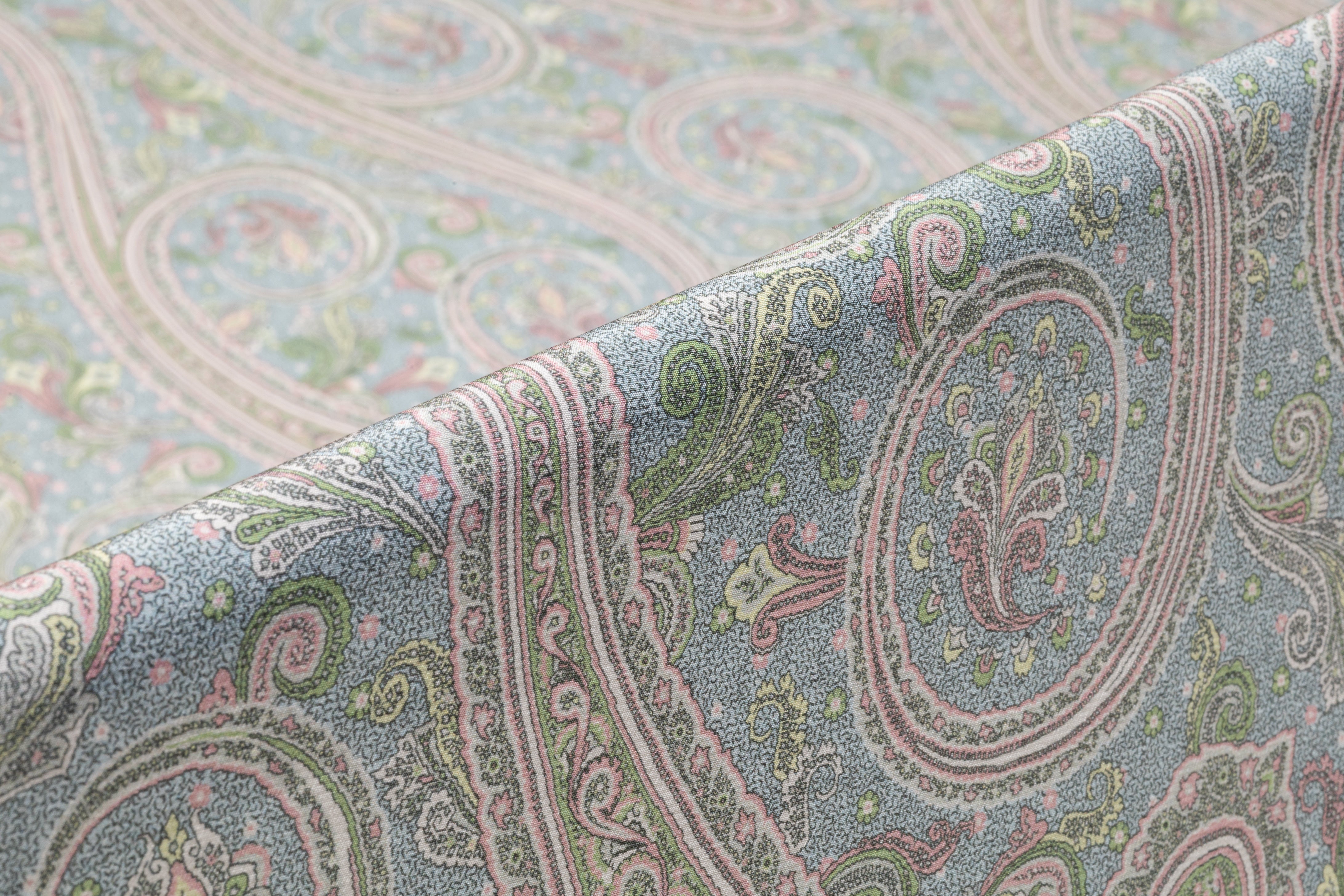 Paisley Italian Silk Crepe de Chine - Blue / Green / Pink