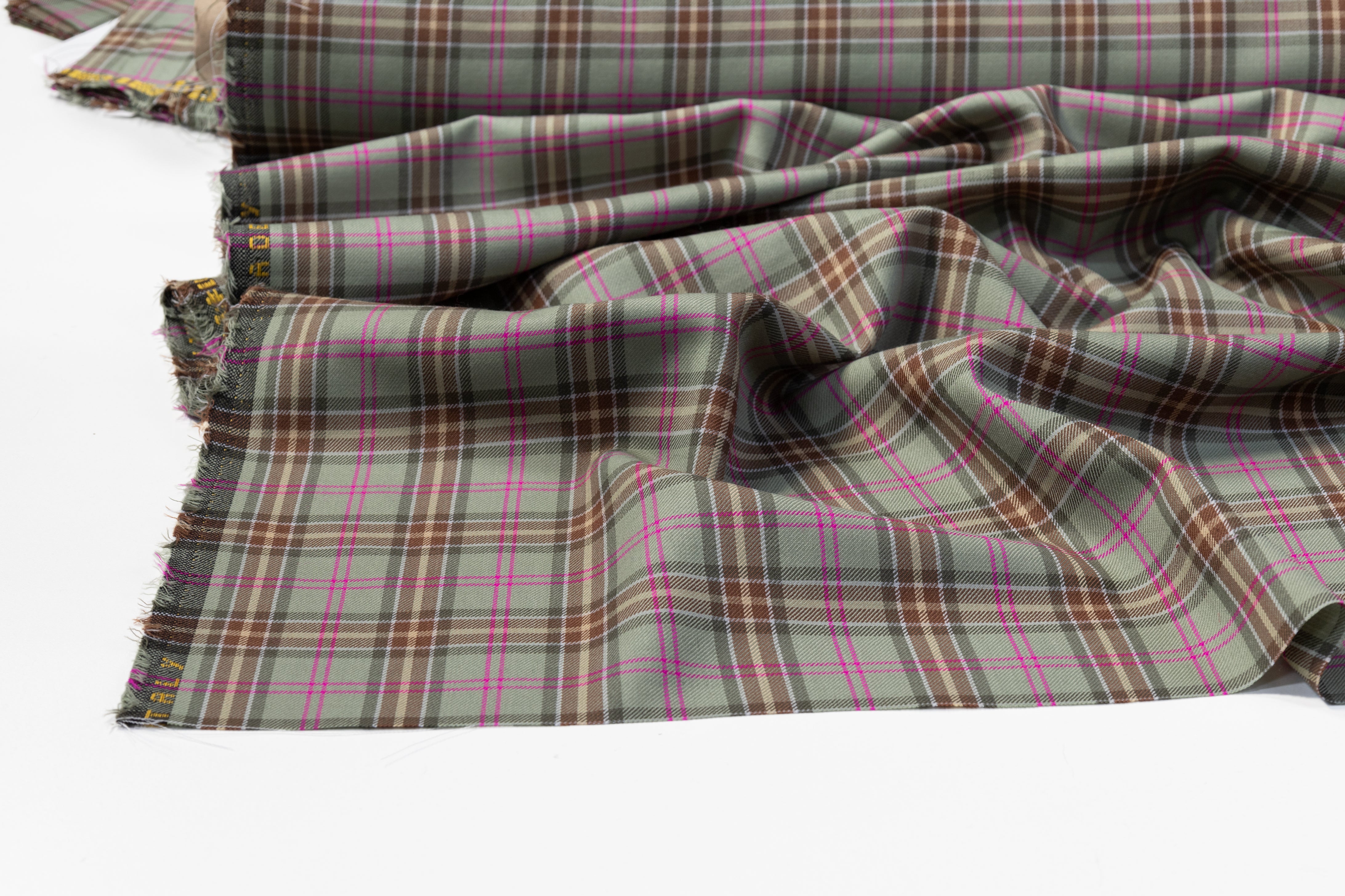 Checked Italian Wool Suiting - Green / Pink / Brown