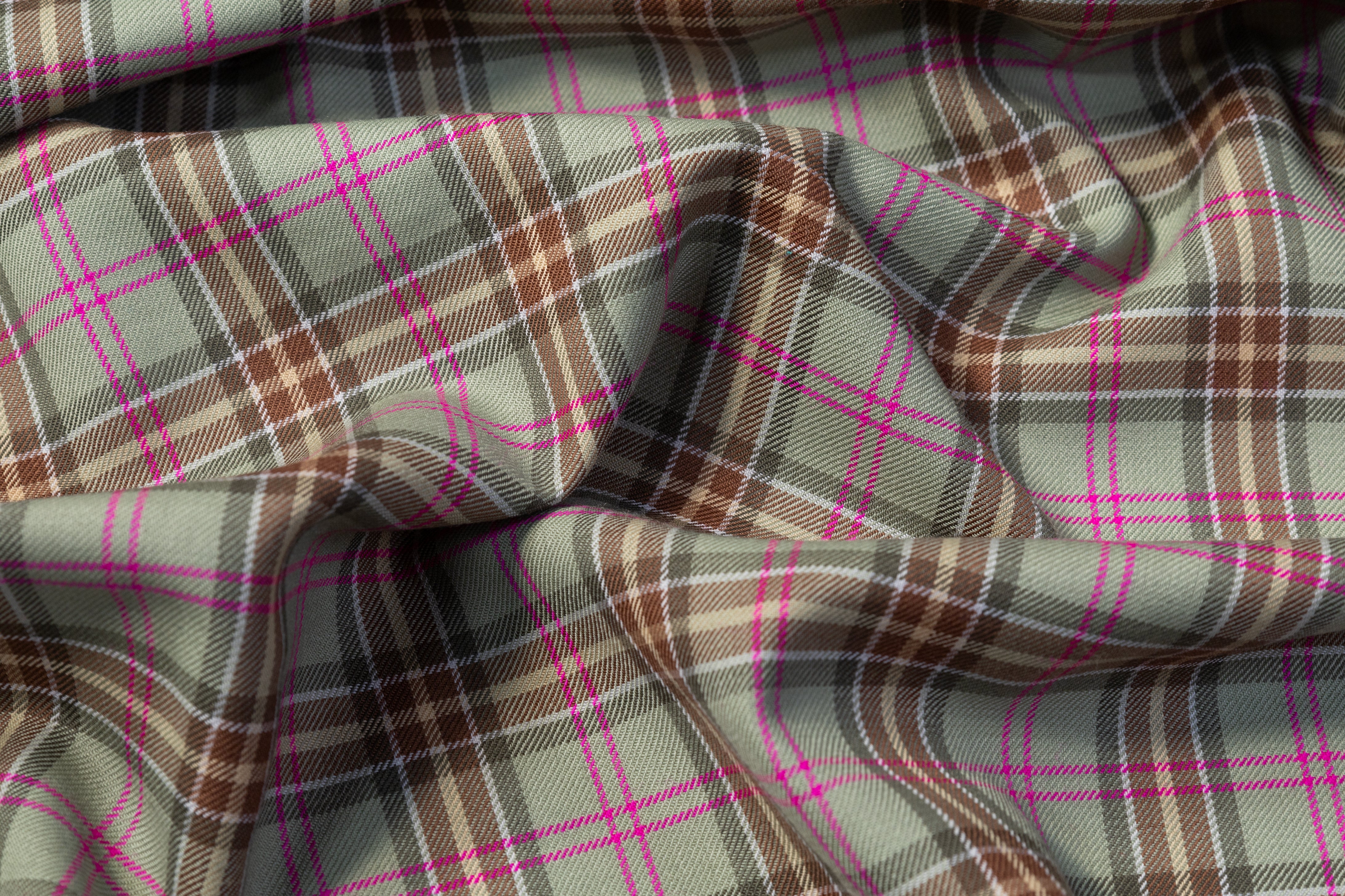 Checked Italian Wool Suiting - Green / Pink / Brown