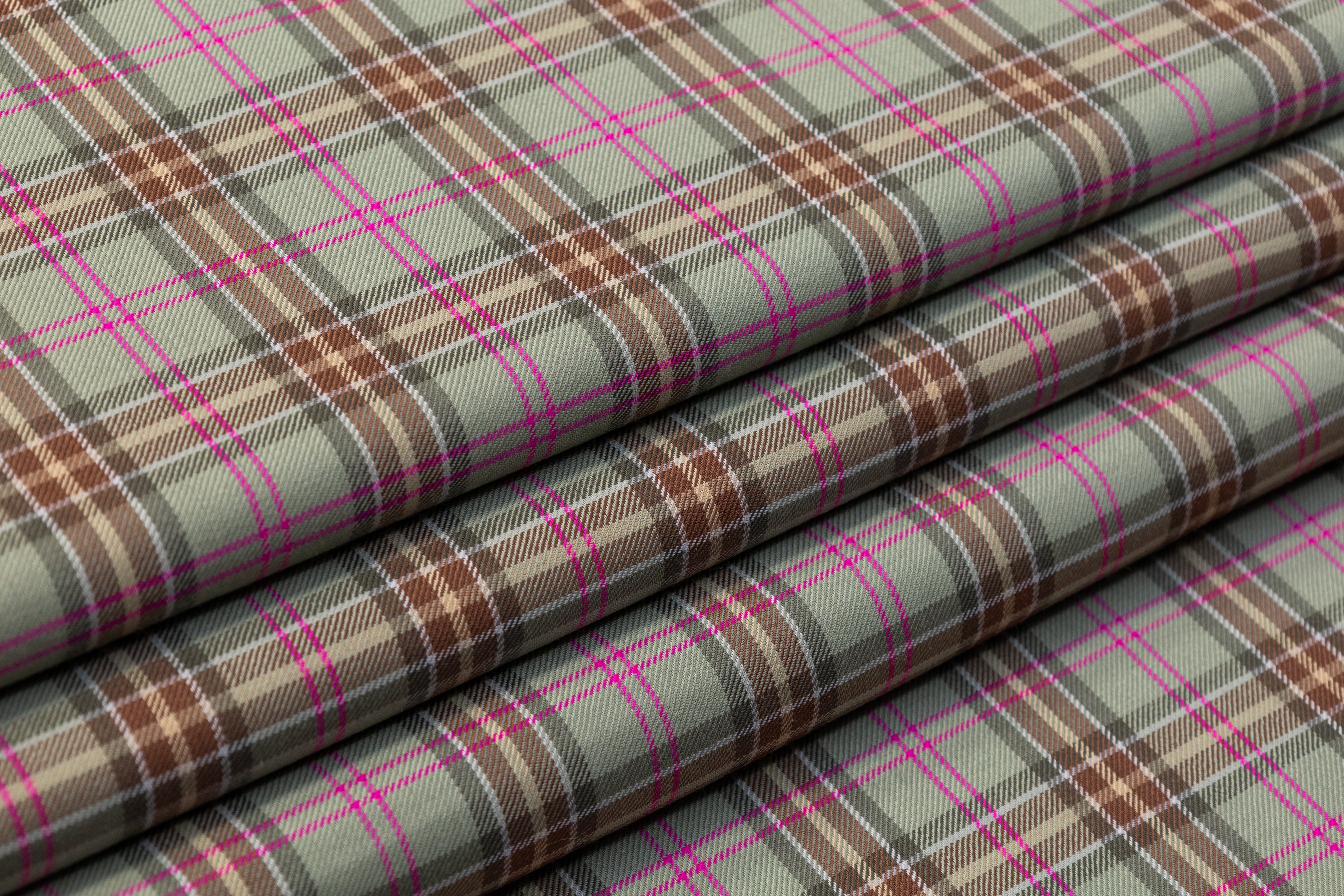 Checked Italian Wool Suiting - Green / Pink / Brown