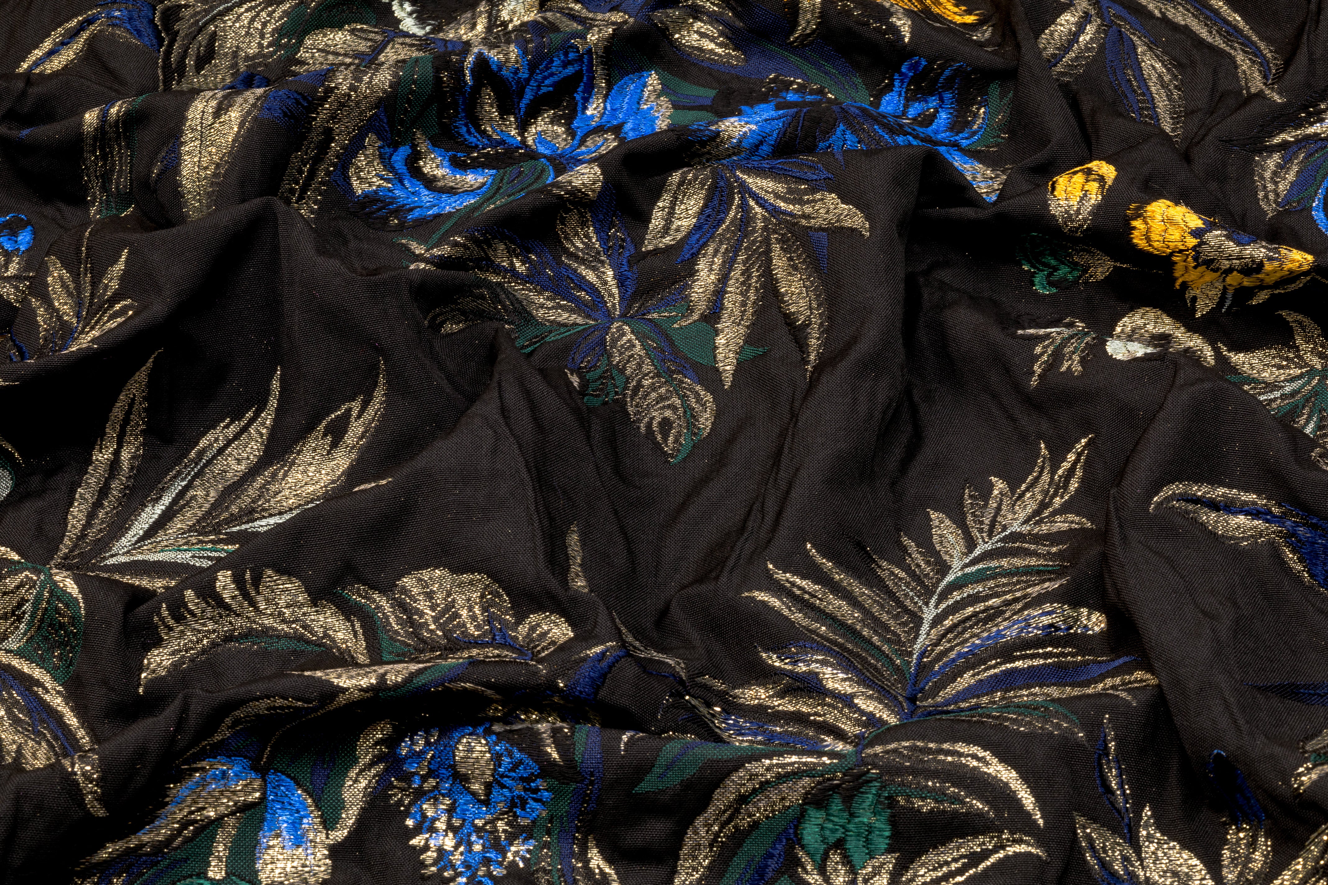 Floral Metallic Italian Brocade - Black / Blue / Gold
