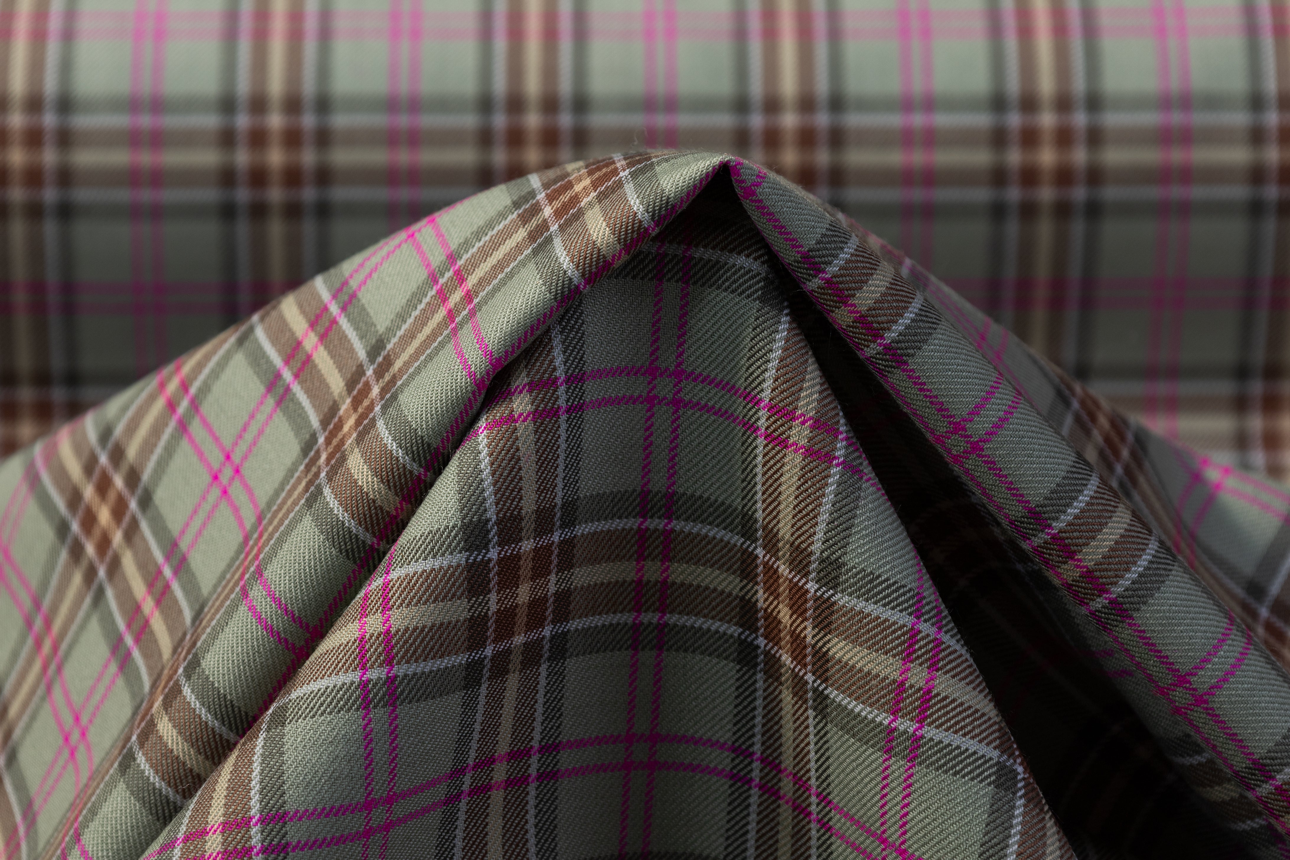 Checked Italian Wool Suiting - Green / Pink / Brown