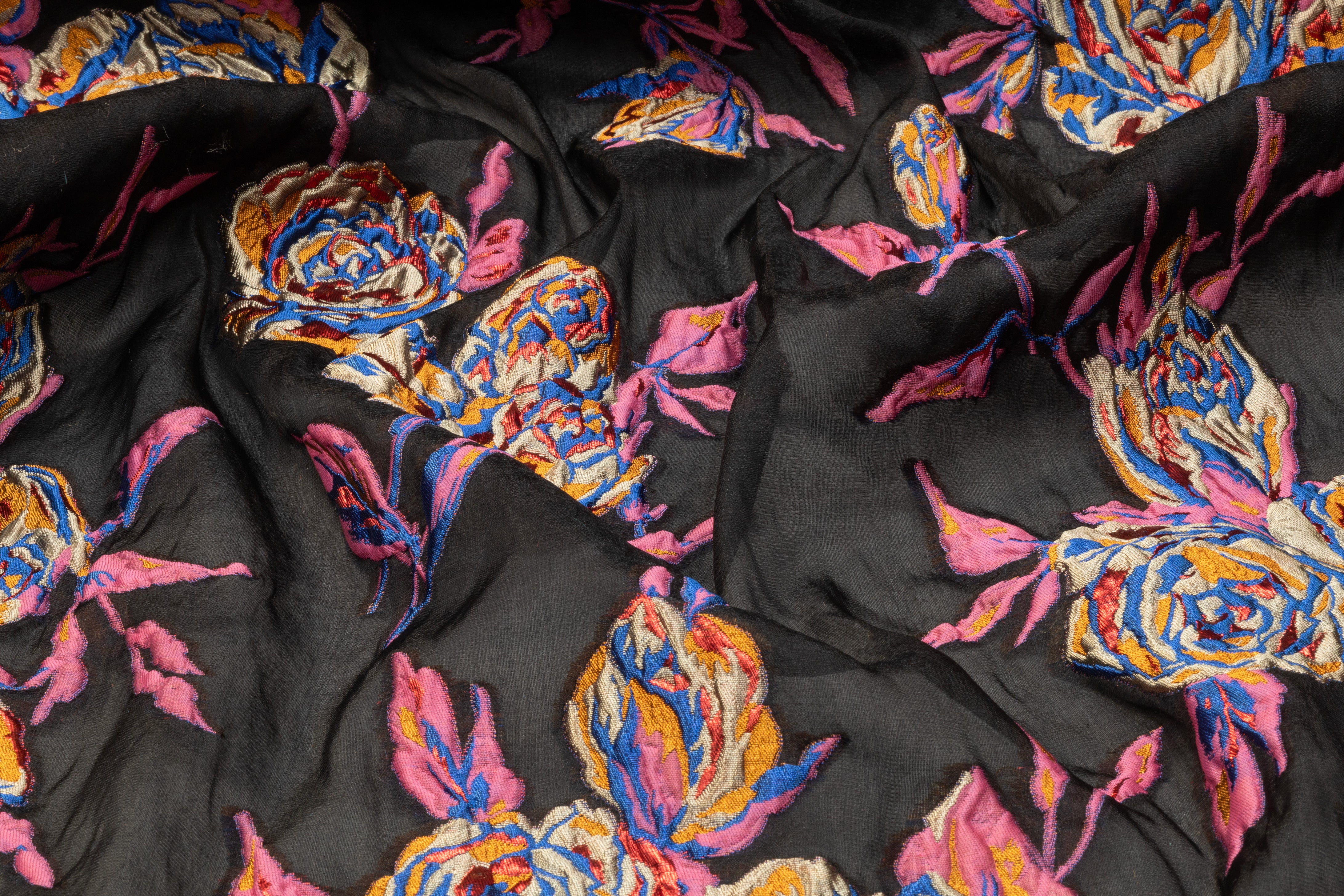 Floral Italian Silk Blend Organza Fil Coupé - Pink / Blue / Copper / Red