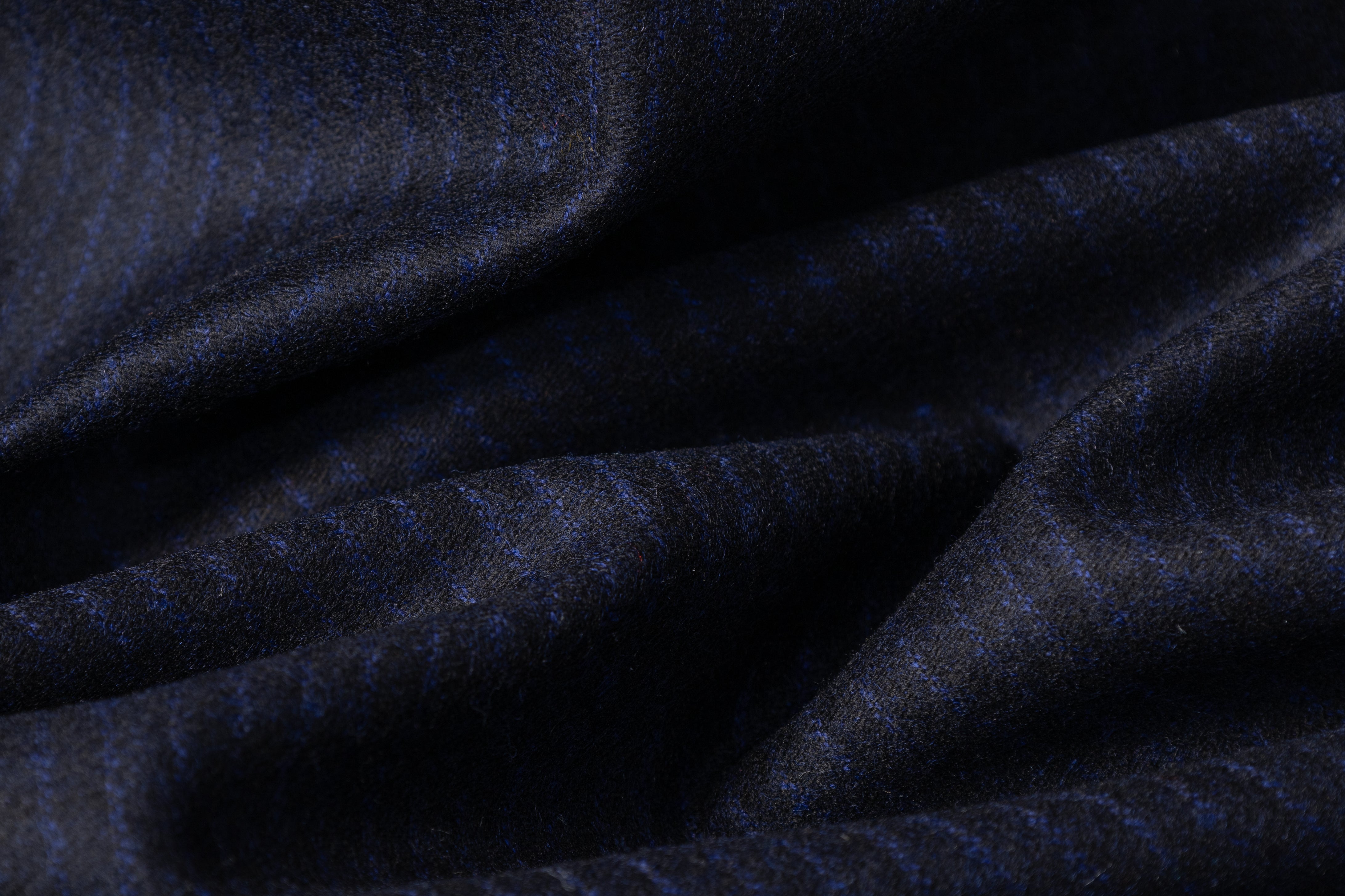 Striped Italian Wool Flannel Suiting - Navy Blue