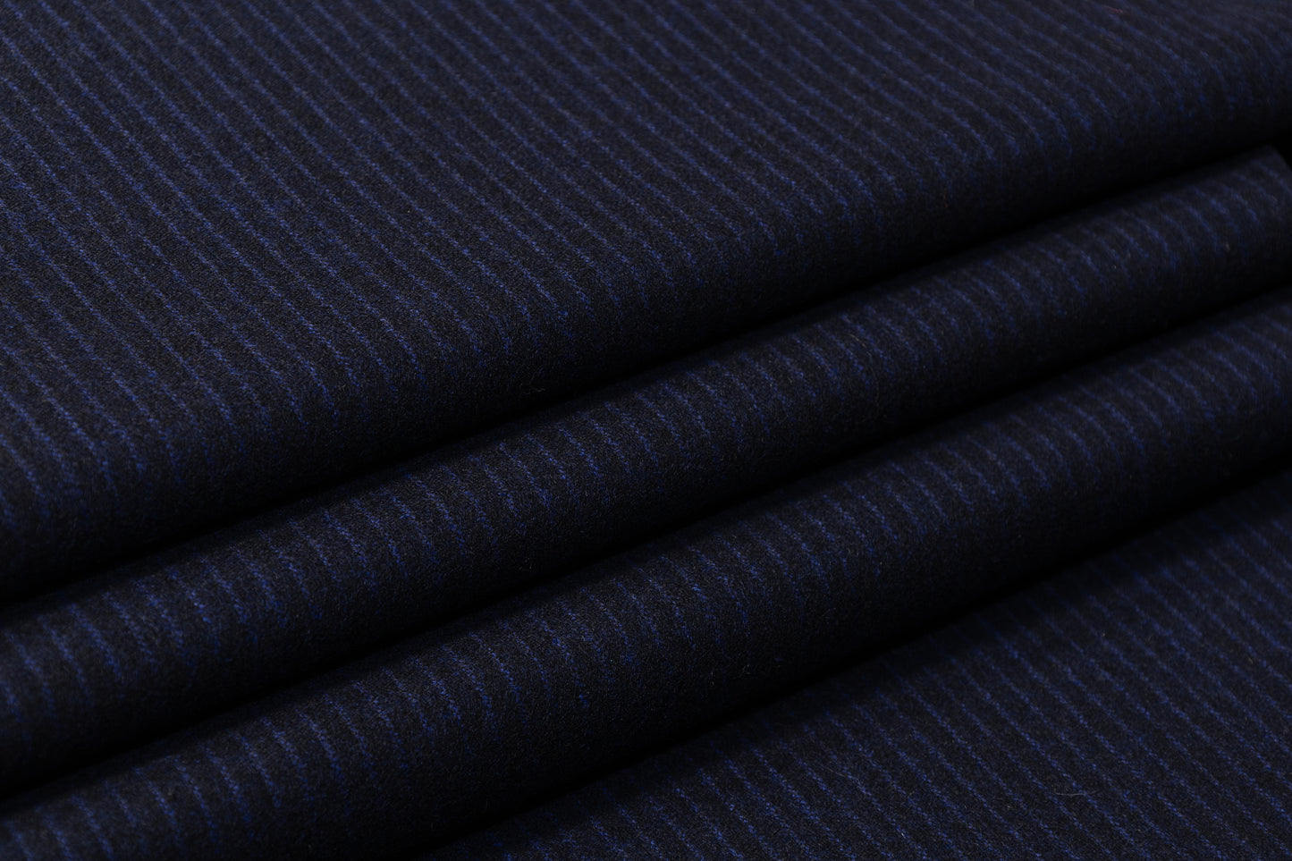 Striped Italian Wool Flannel Suiting - Navy Blue