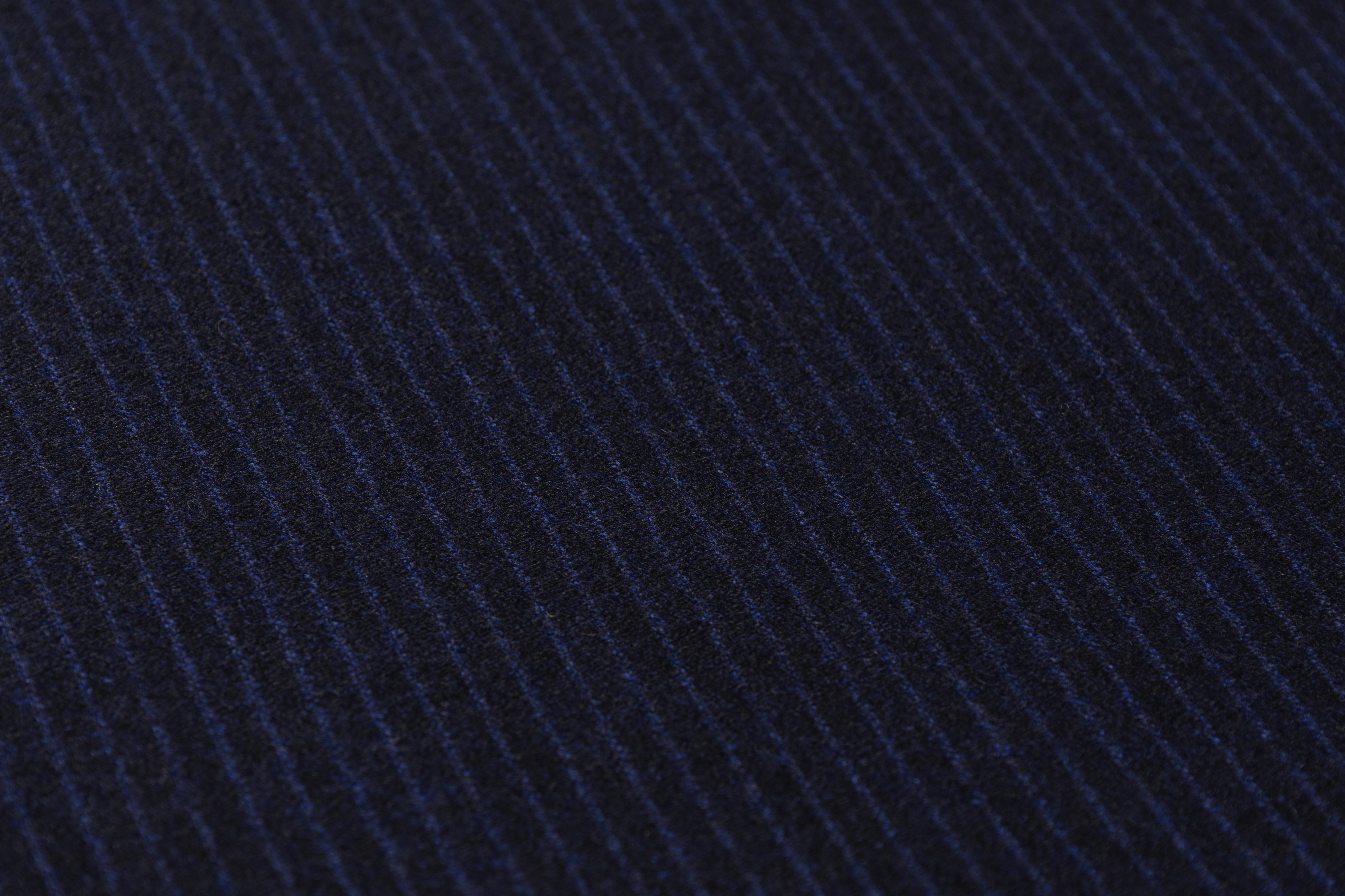 Striped Italian Wool Flannel Suiting - Navy Blue