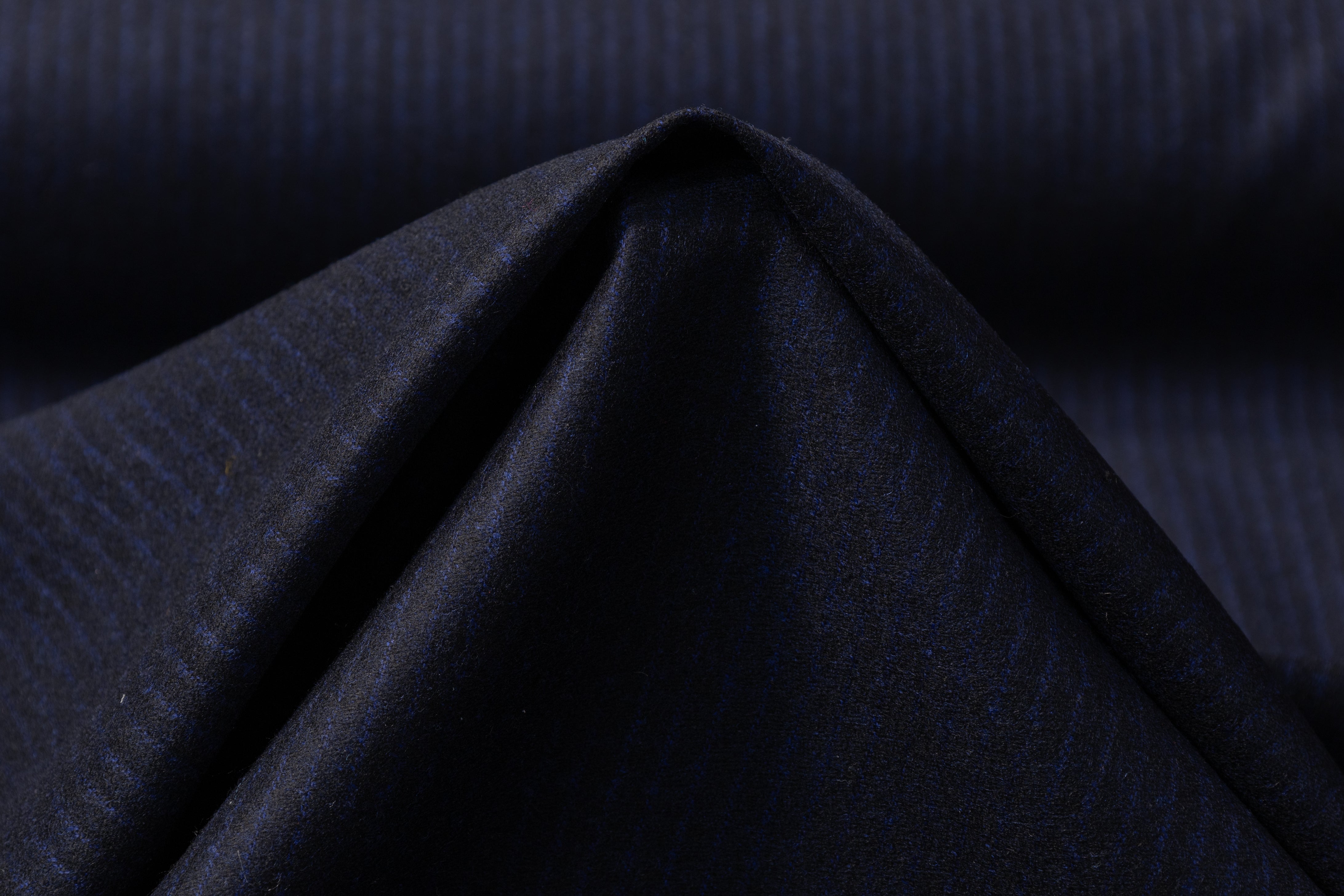 Striped Italian Wool Flannel Suiting - Navy Blue
