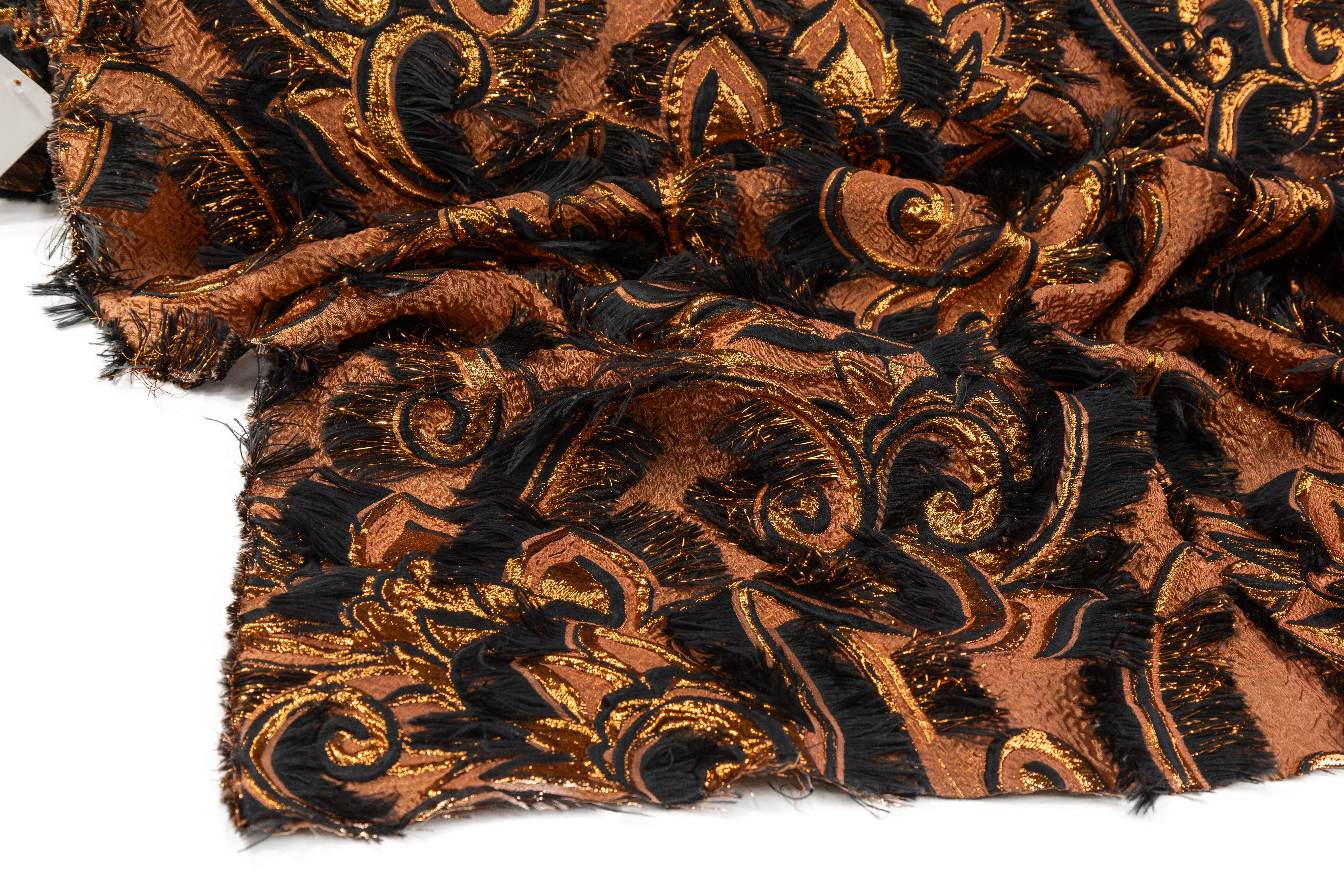 Fringed Italian Metallic Brocade - Burned Orange