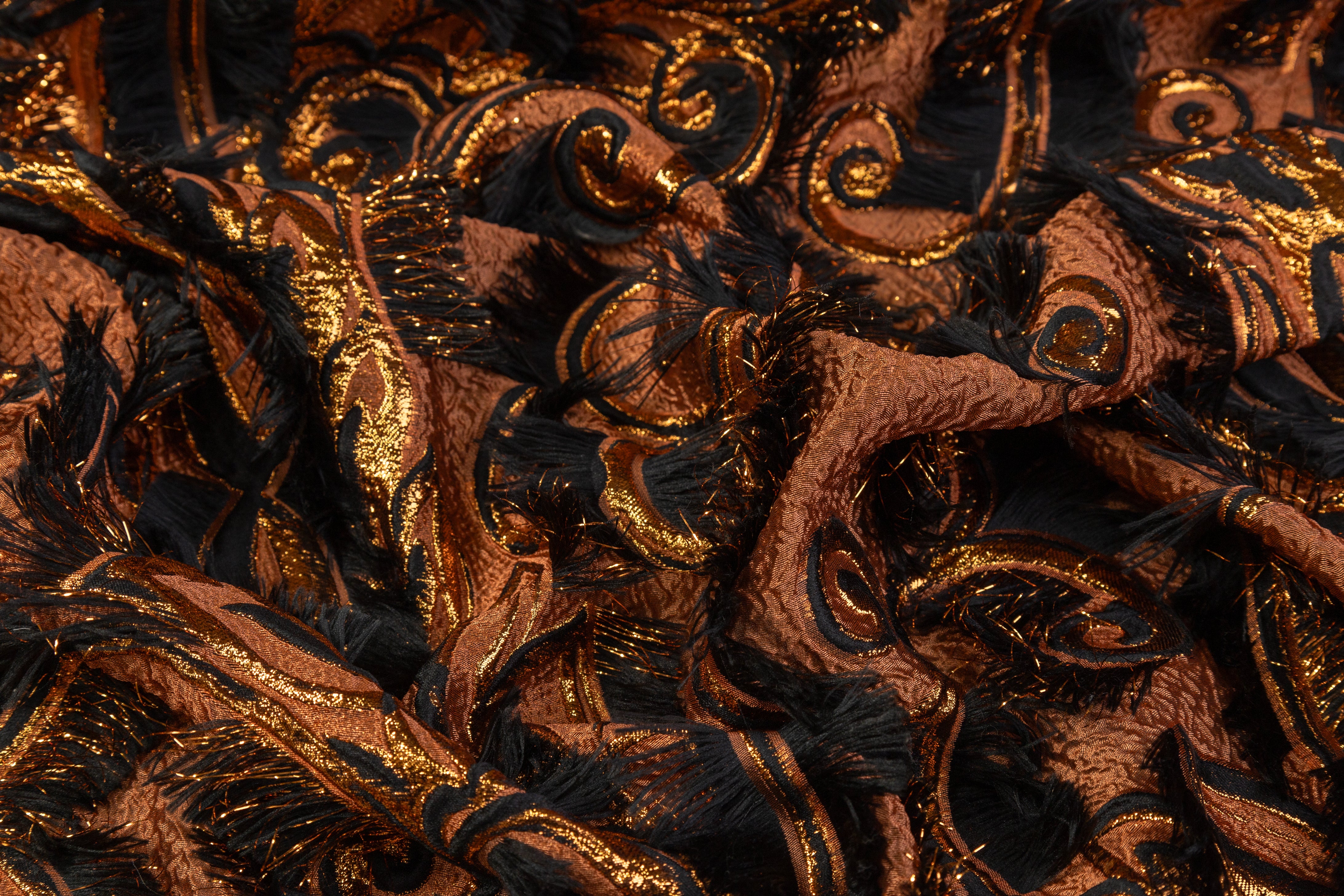 Fringed Italian Metallic Brocade - Burned Orange
