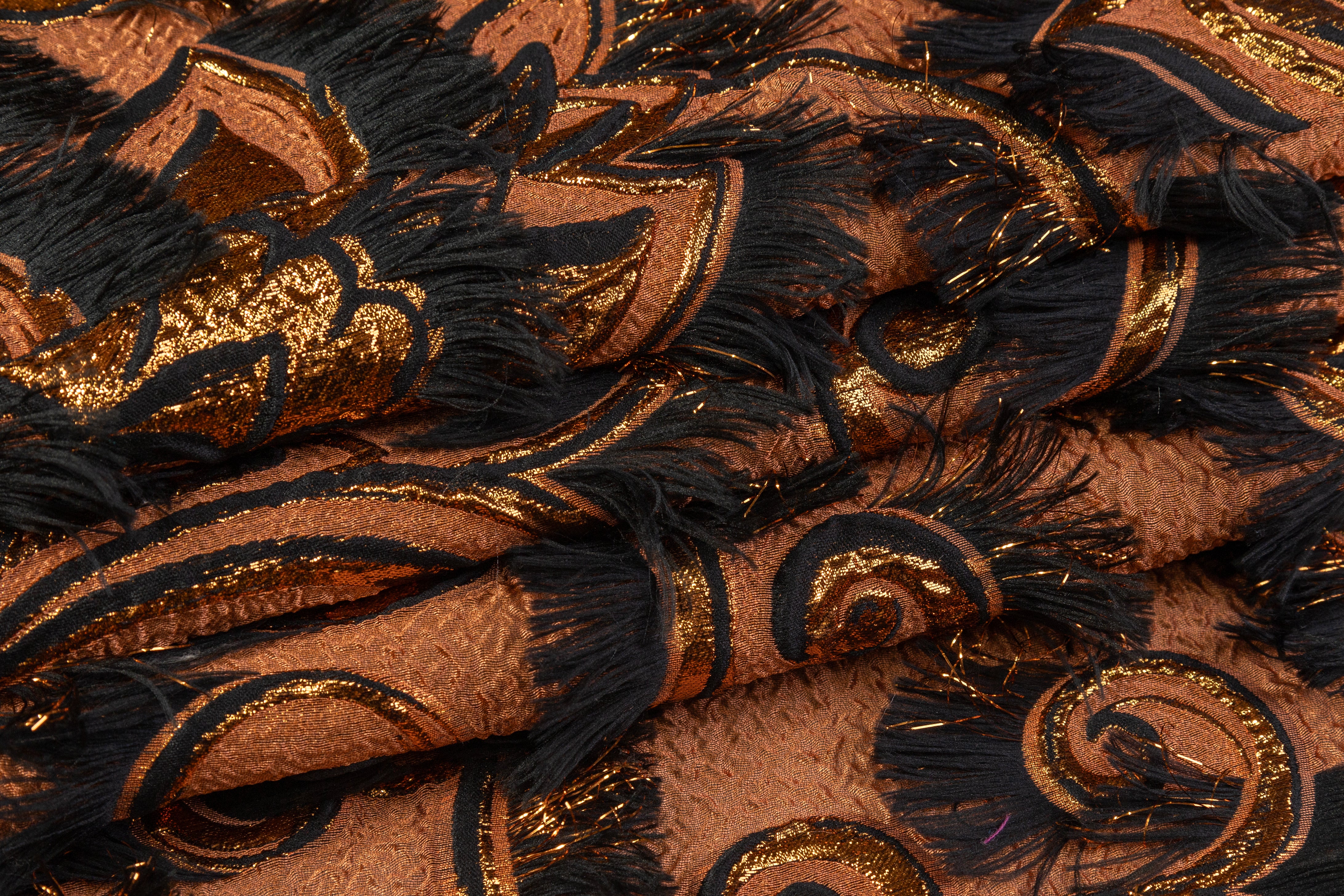 Fringed Italian Metallic Brocade - Burned Orange
