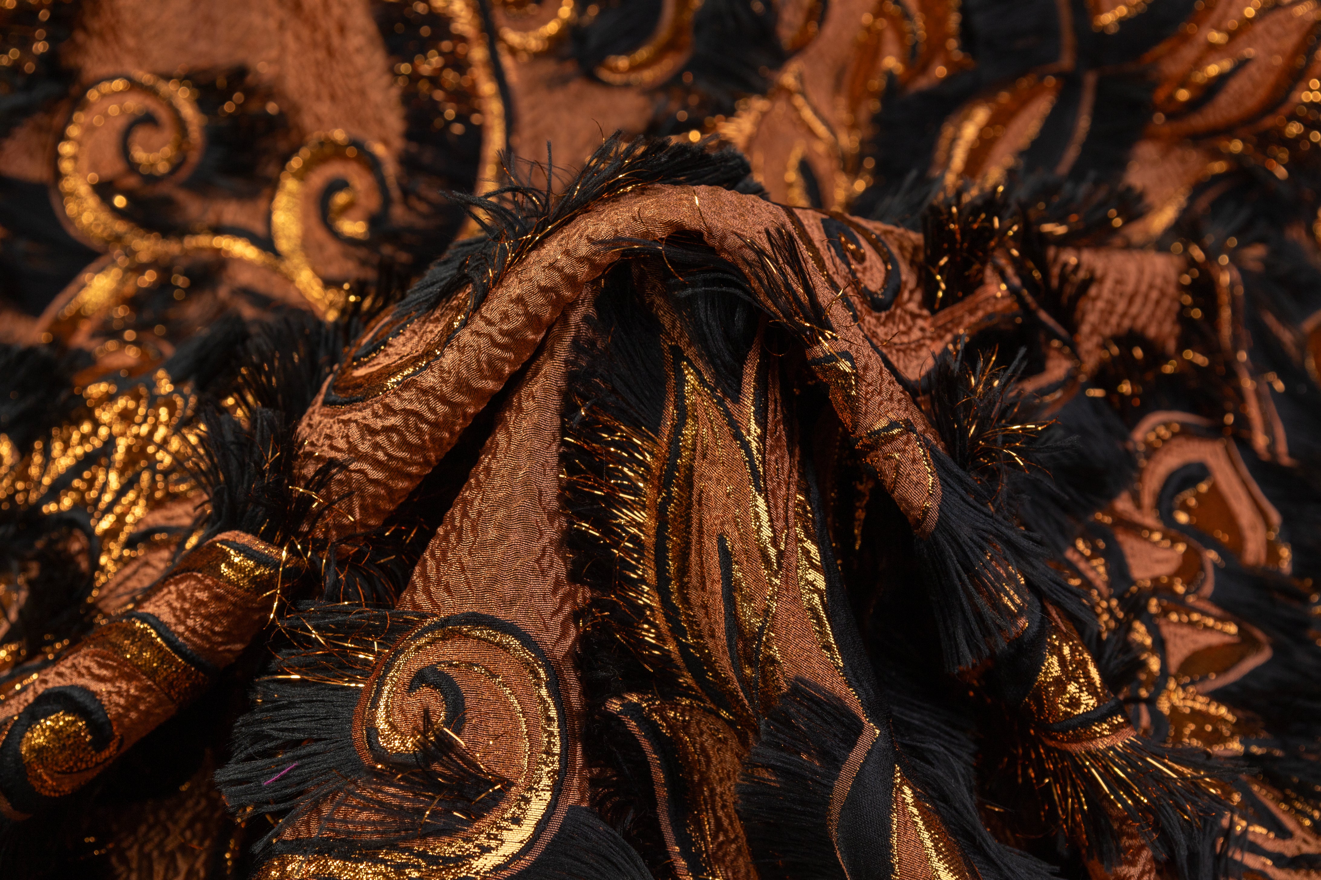 Fringed Italian Metallic Brocade - Burned Orange