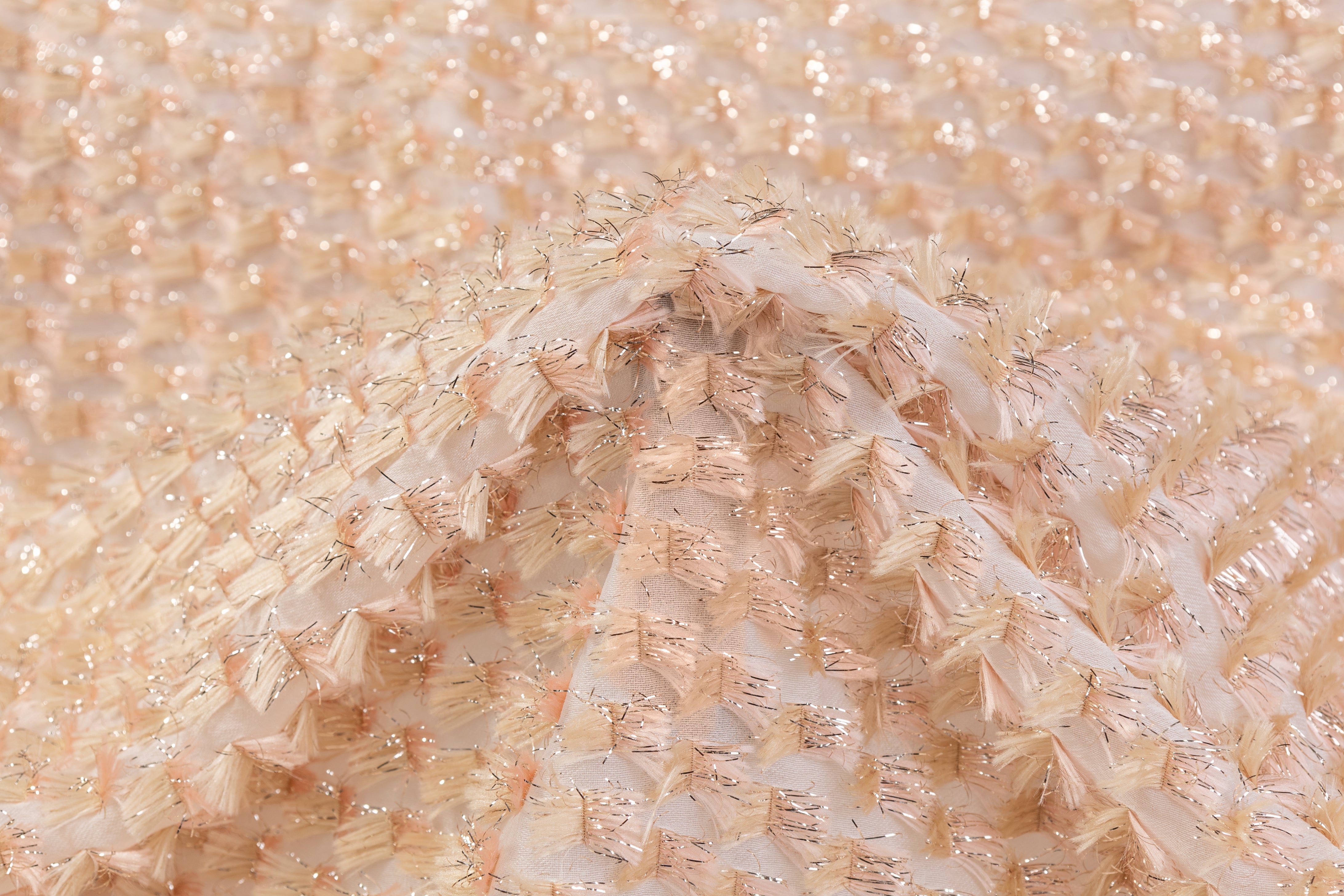 Fringed Italian Silk Blend Gazar - Peach