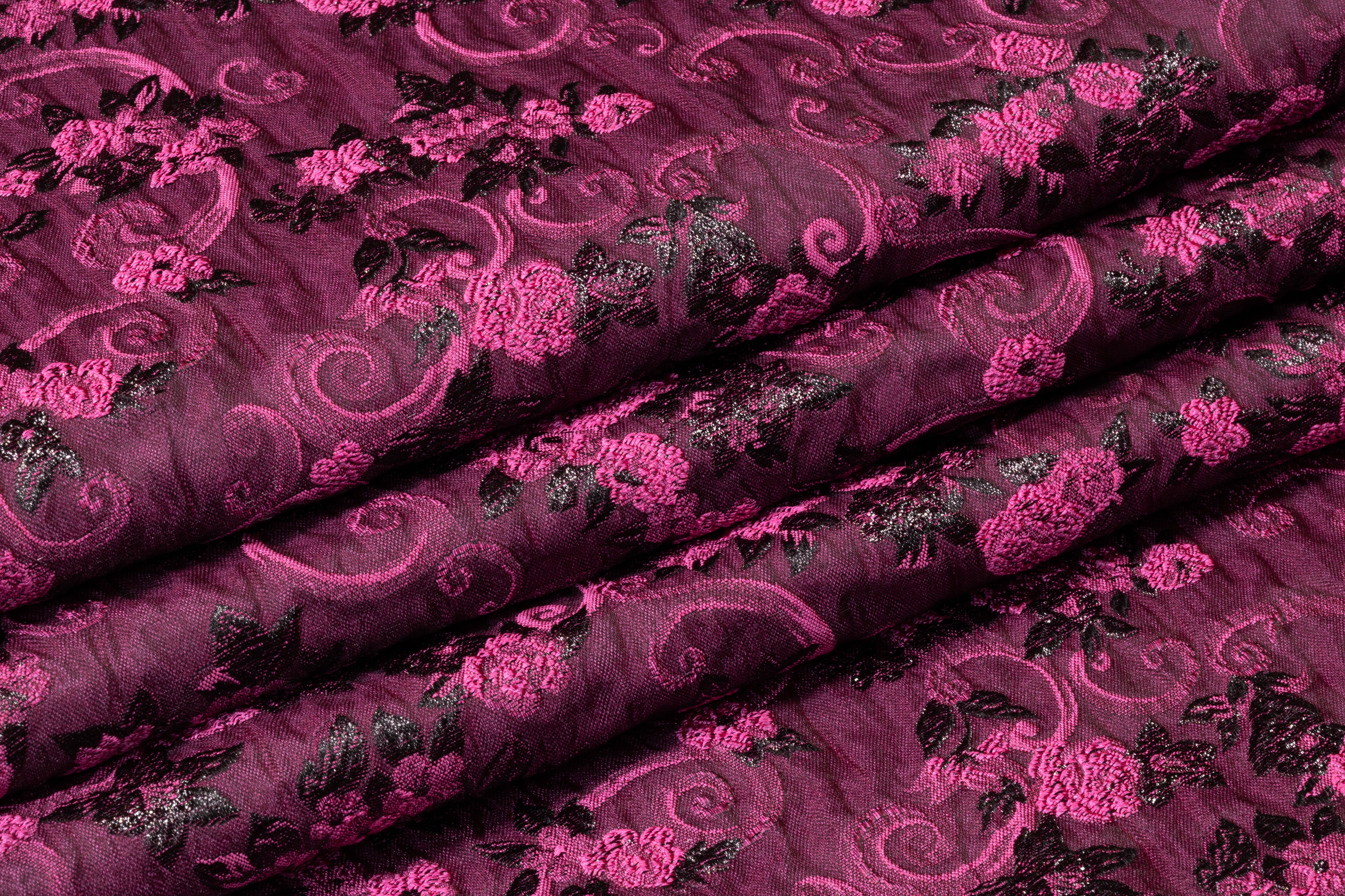 Floral Metallic Italian Silk Blend Brocade - Fuchsia