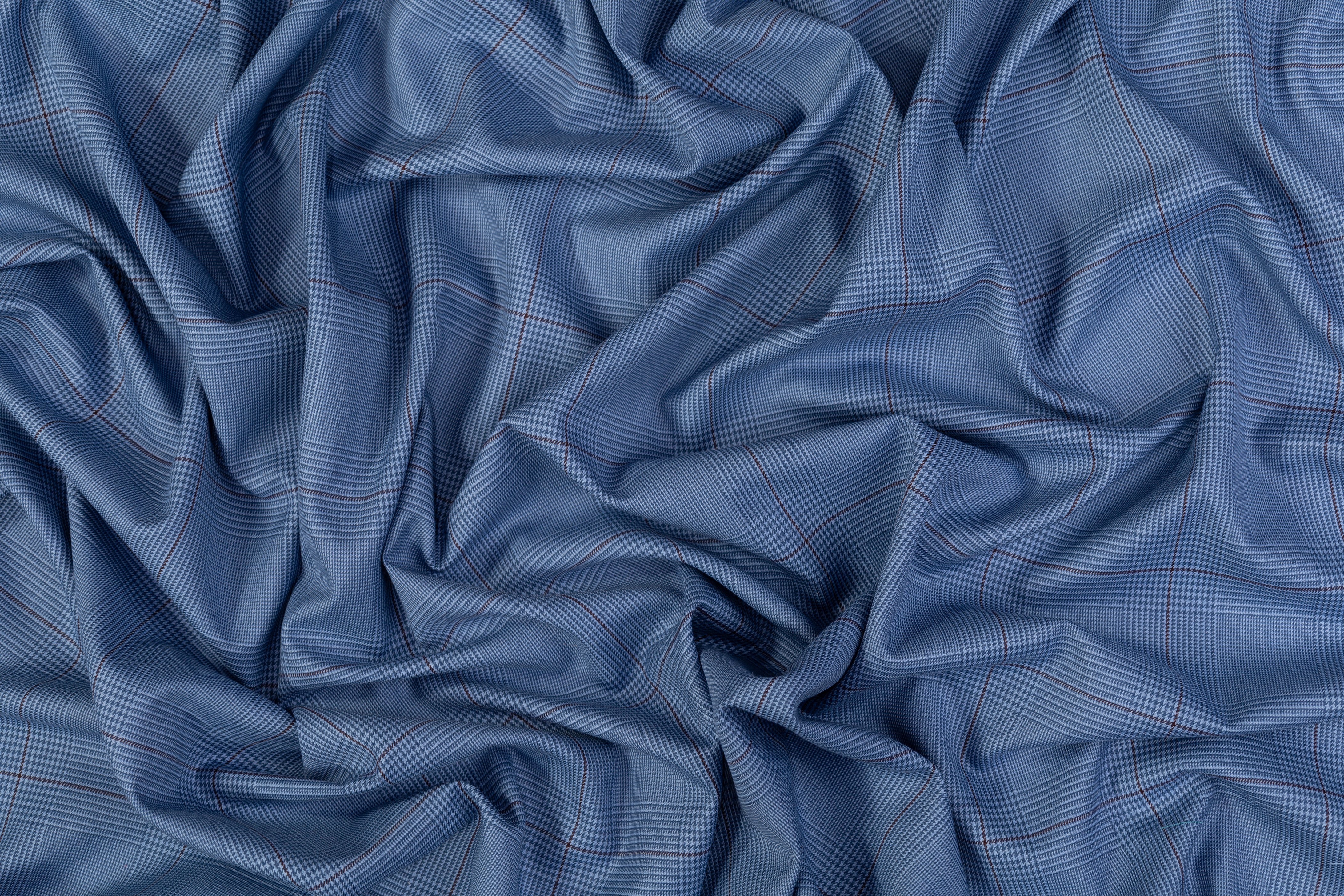 Glen Check Italian Cashmere Wool Suiting - Blue