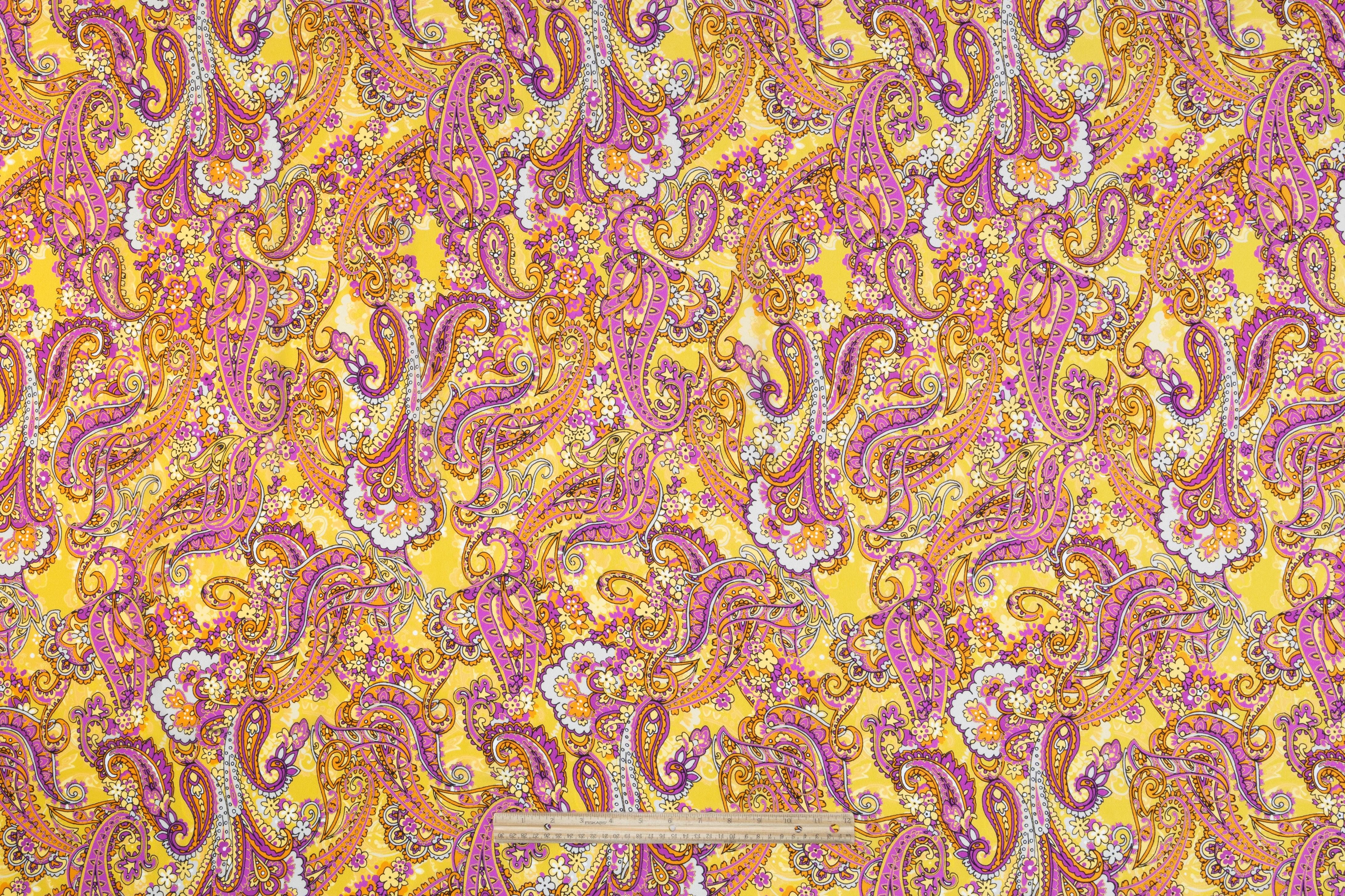 Paisley Italian Silk Crepe de Chine - Yellow / Orange / Purple