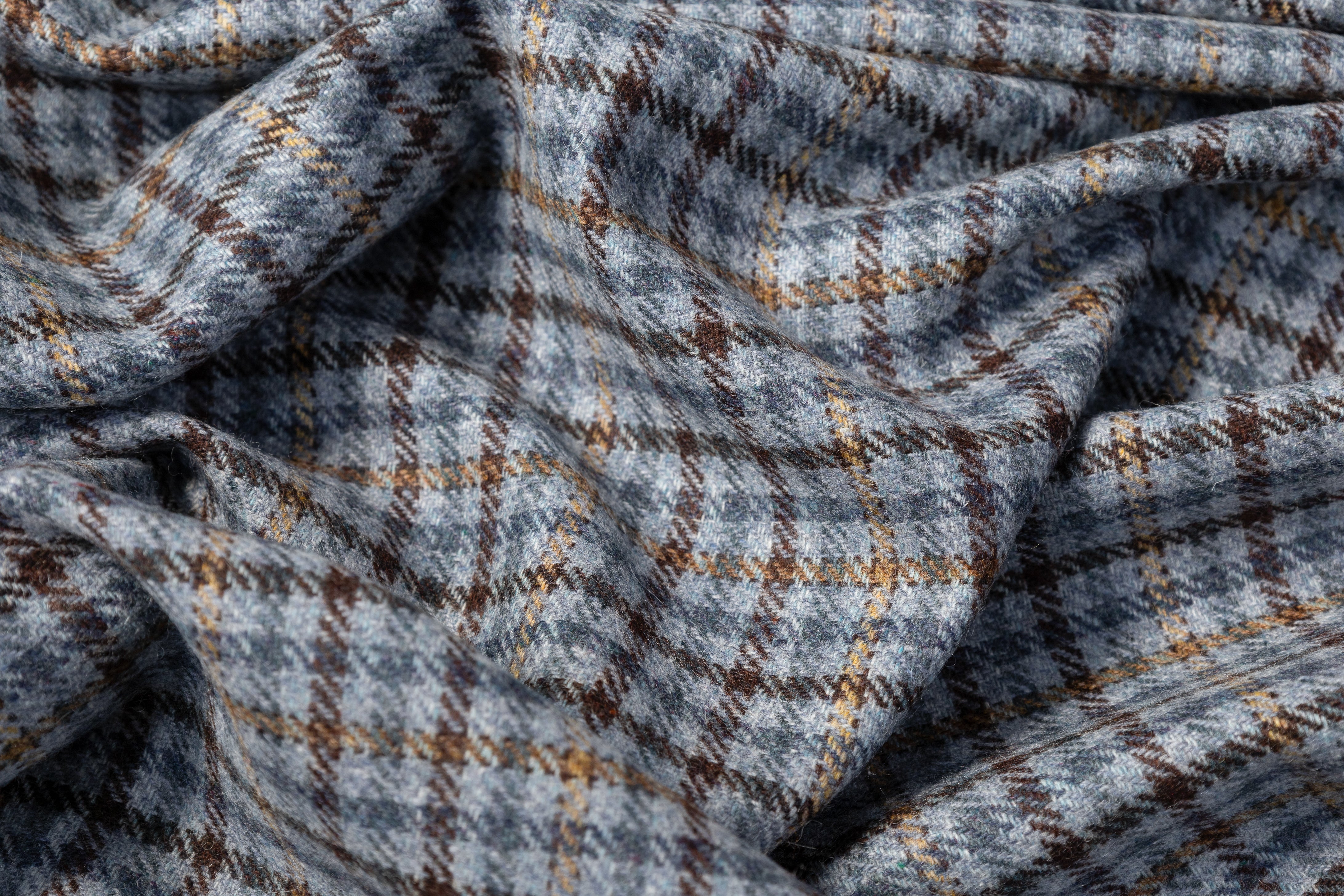 Checked Italian Wool Suiting - Blue / Tan