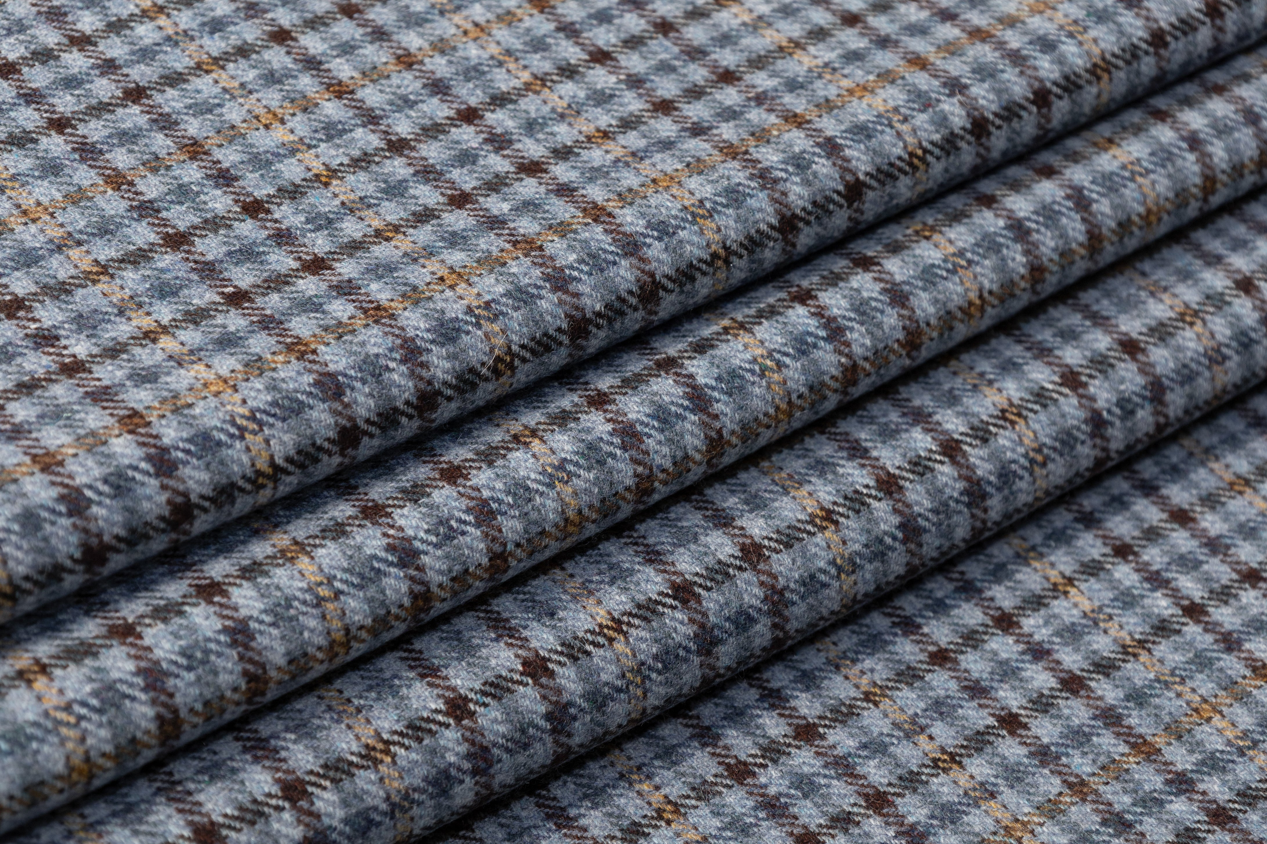 Checked Italian Wool Suiting - Blue / Tan