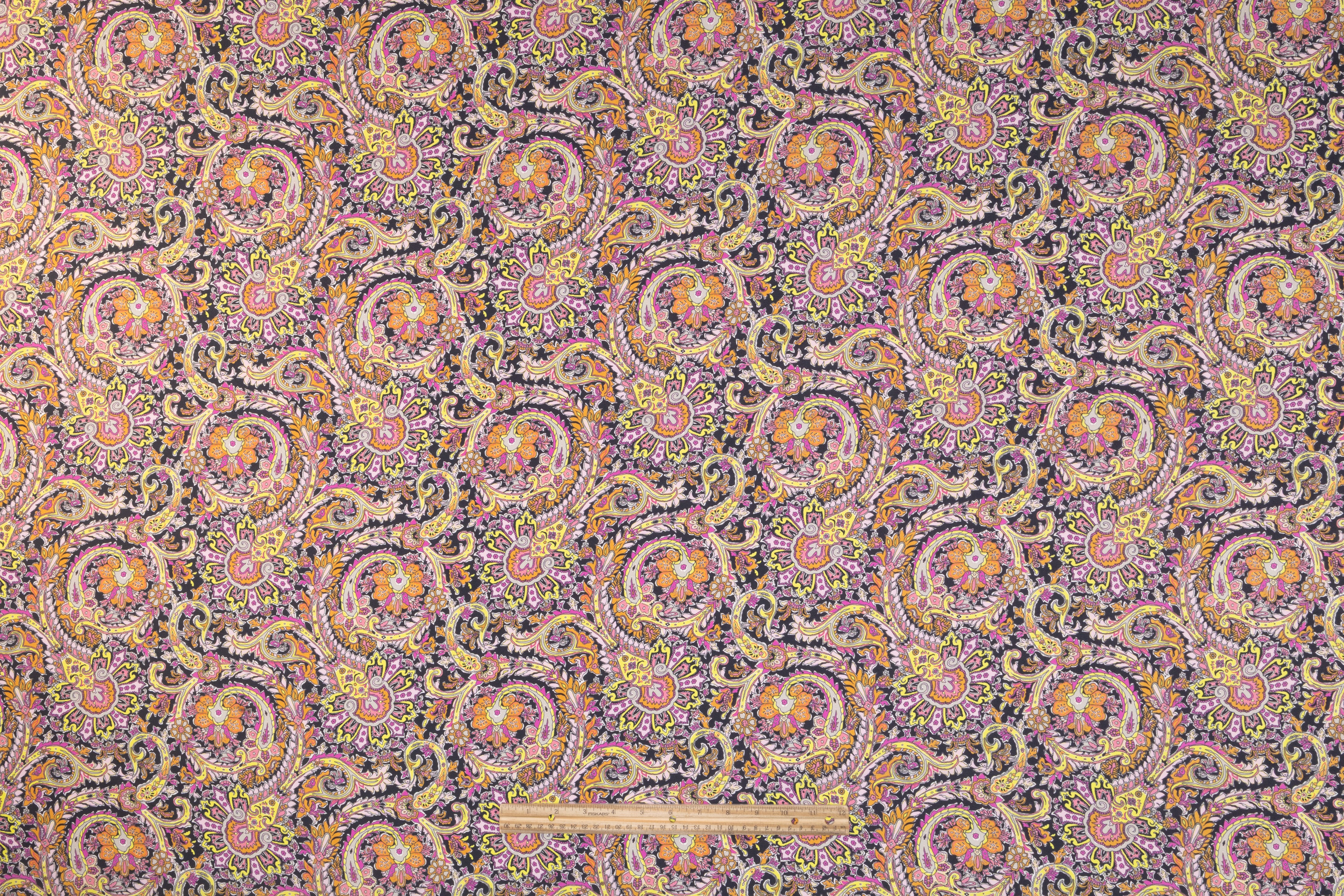 Paisley Printed Italian Silk - Yellow / Orange / Fuchsia