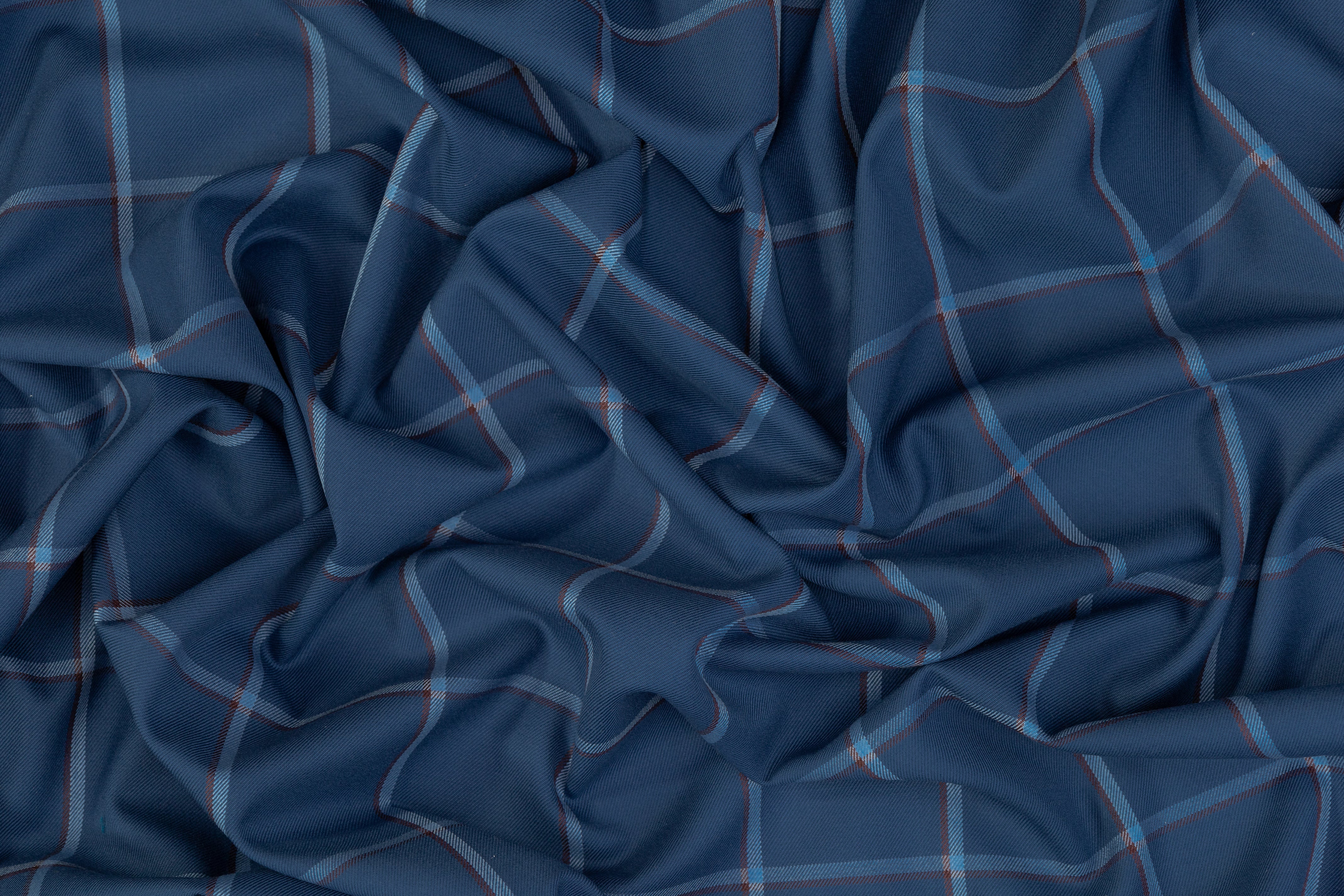 Windowpane Italian Wool Cashmere Suiting - Blue