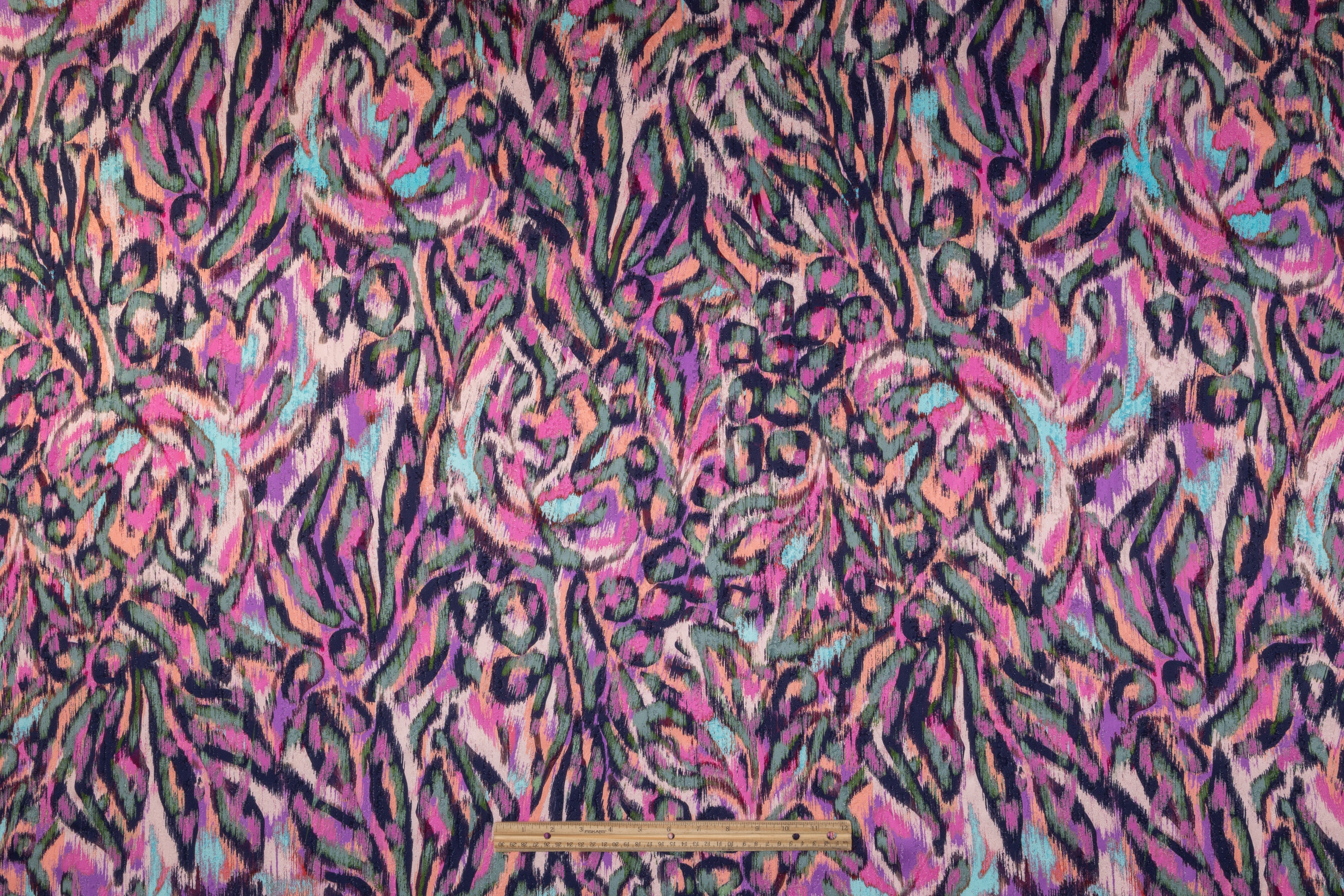 Abstract Printed Italian Viscose Jacquard - Pink / Coral / Navy / Green
