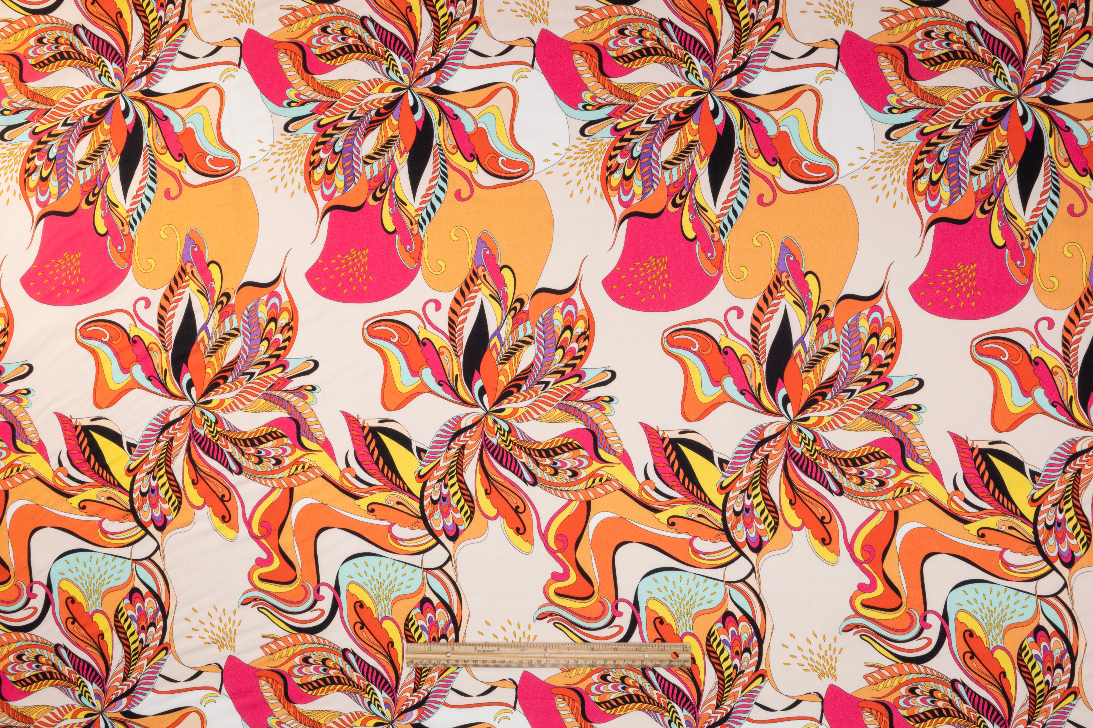 Abstract Floral Italian Cotton Twill - Coral / Pink