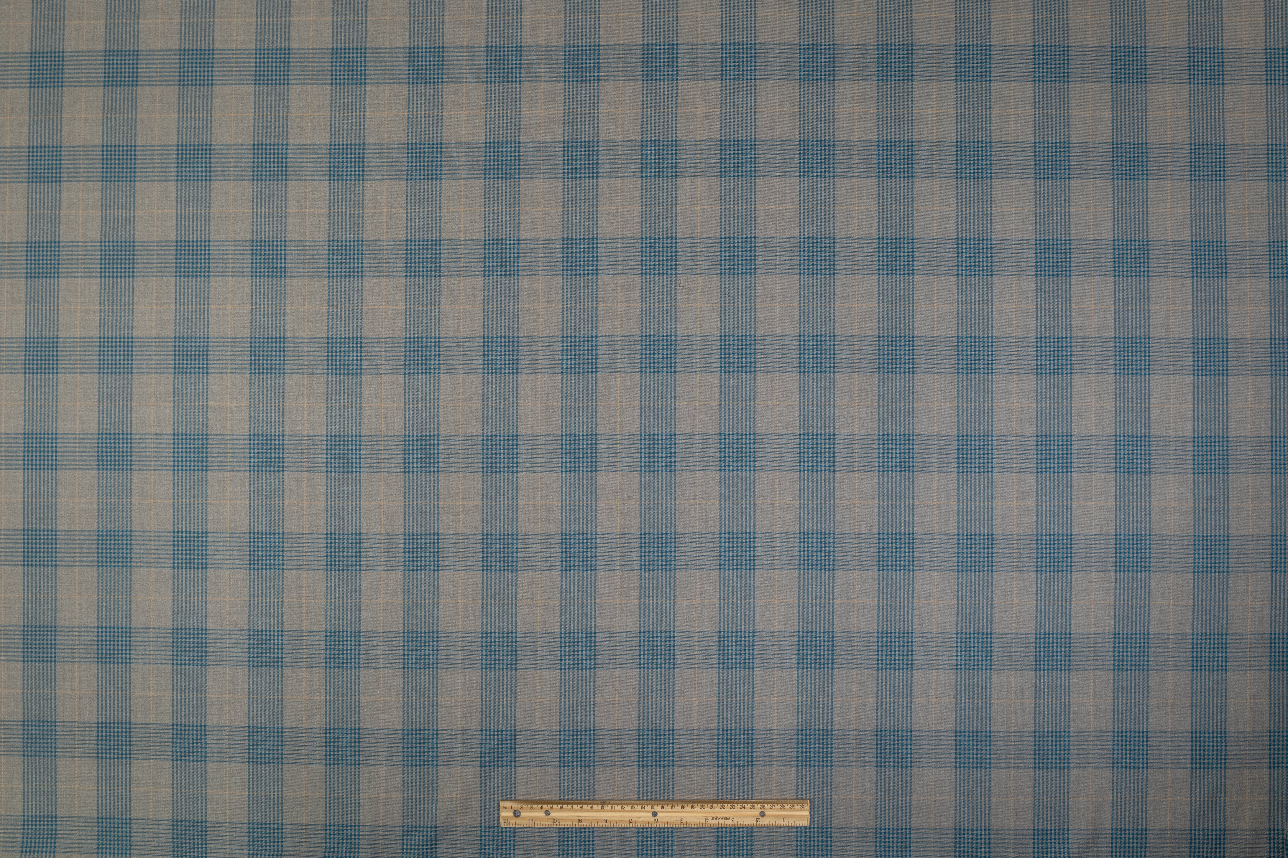 Checked Italian Wool Cashmere Suiting - Blue / Gray