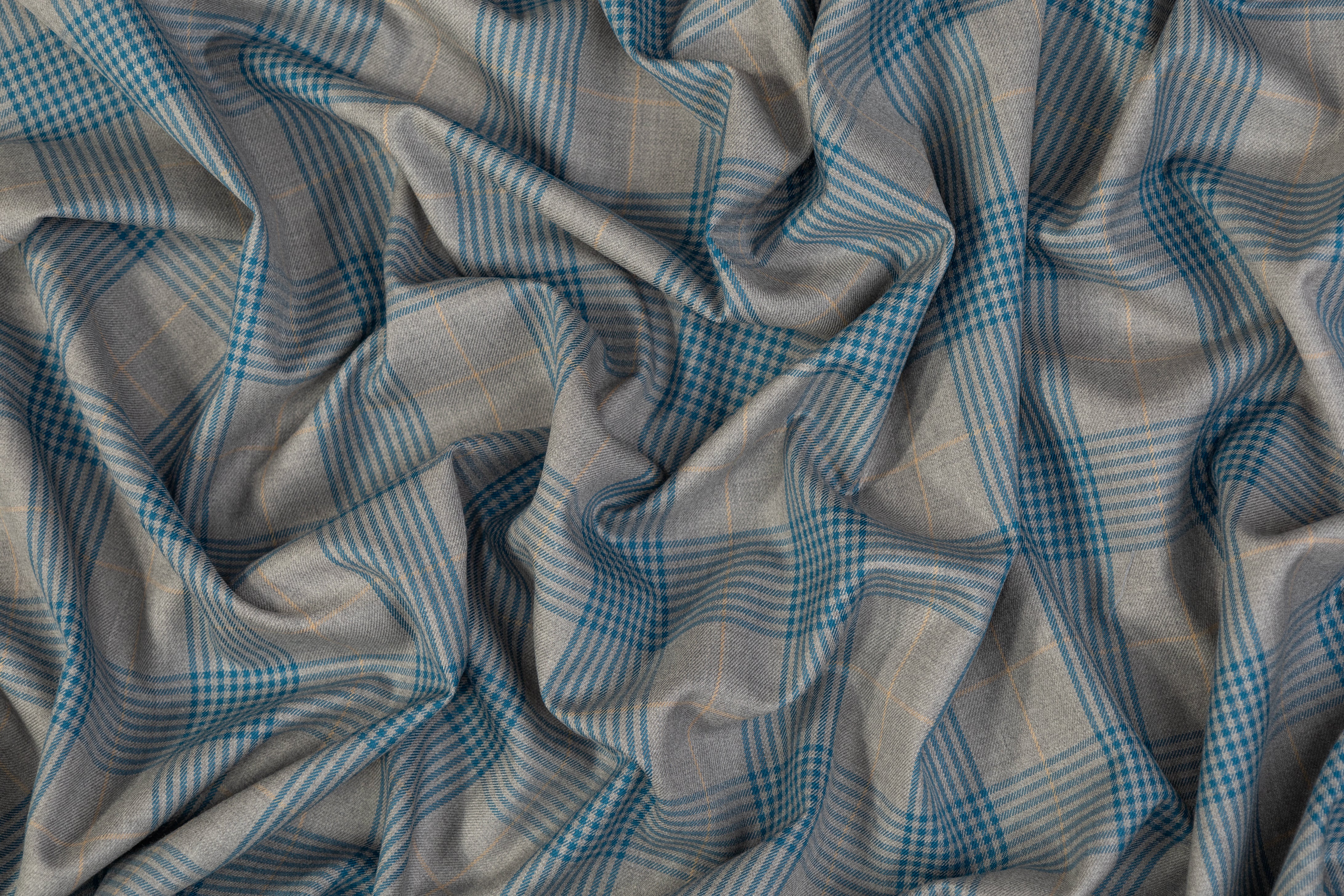 Checked Italian Wool Cashmere Suiting - Blue / Gray