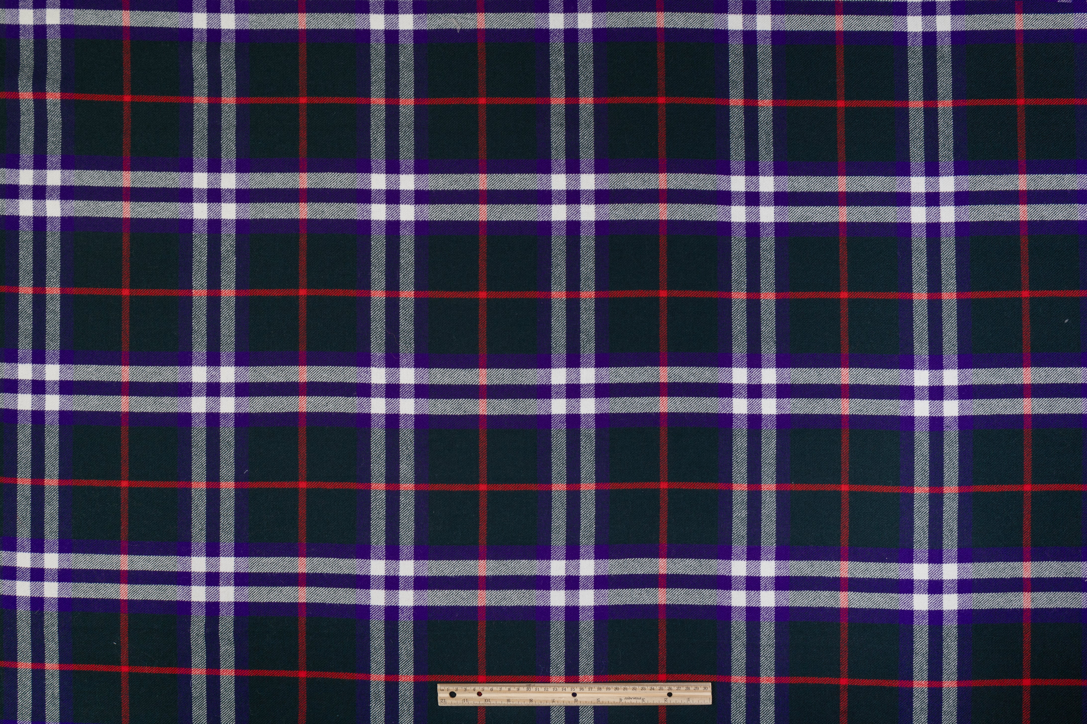 Plaid Italian Fused Wool Coating - Green / Purple / Red