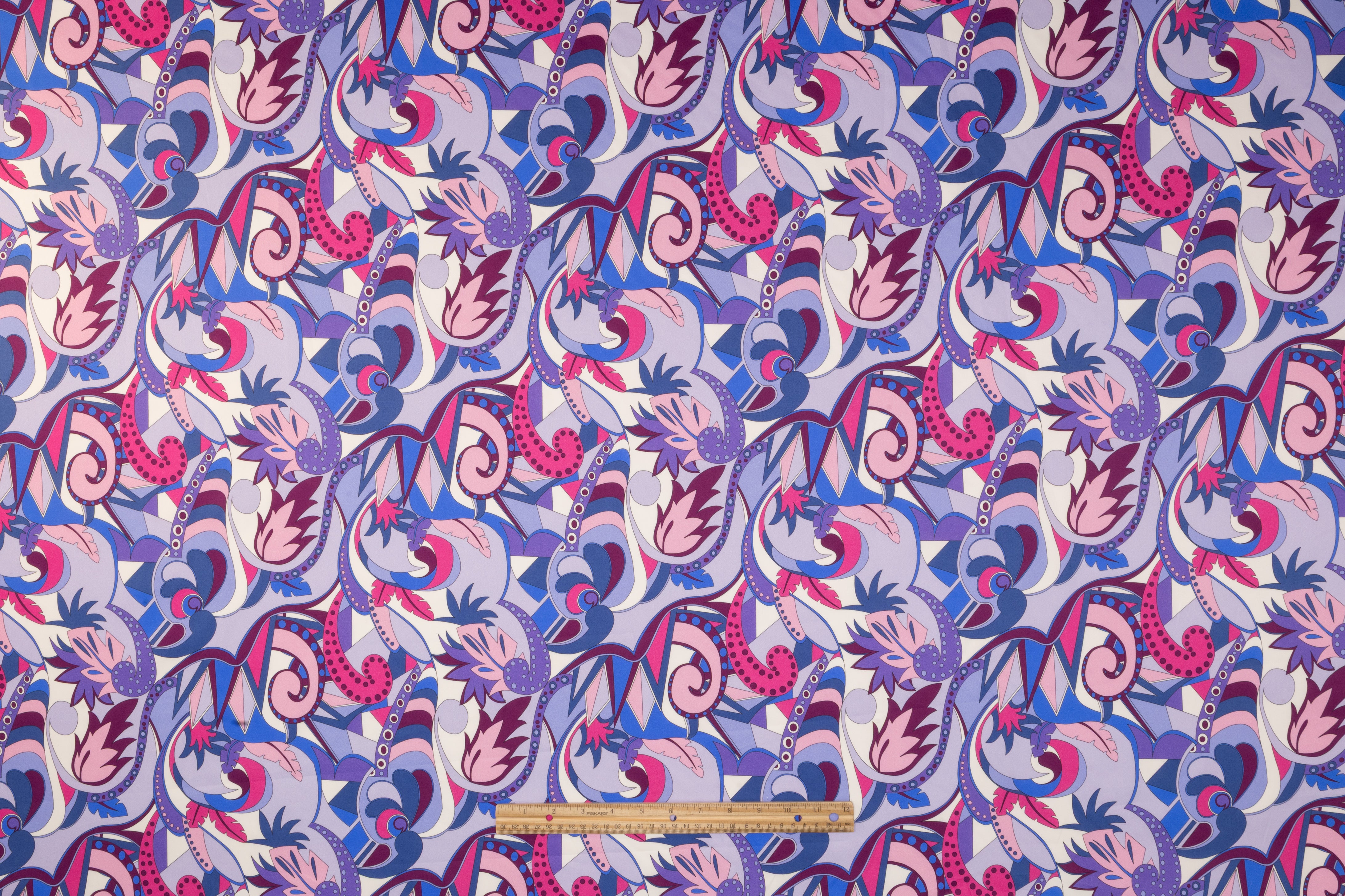 Abstract Paisley Floral Italian Cotton Sateen - Blue / Magenta / Lavender