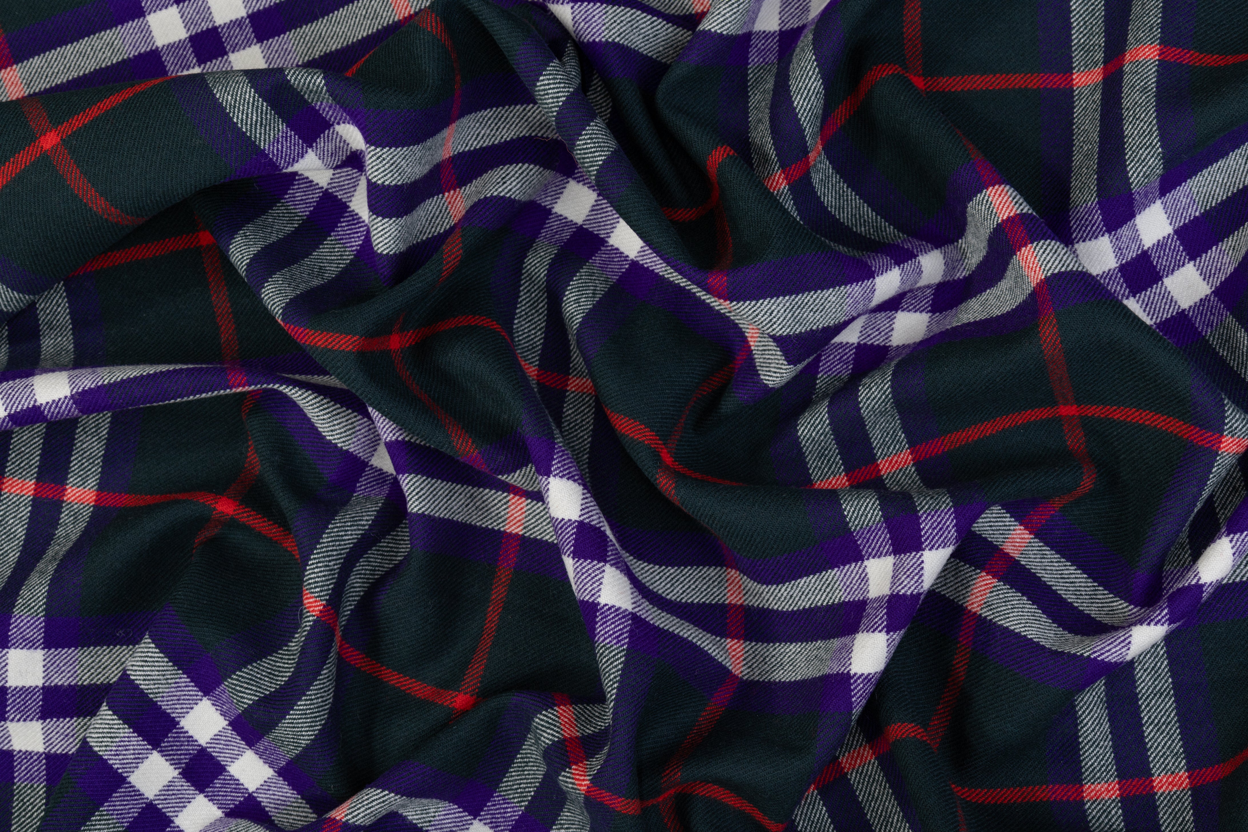 Plaid Italian Fused Wool Coating - Green / Purple / Red