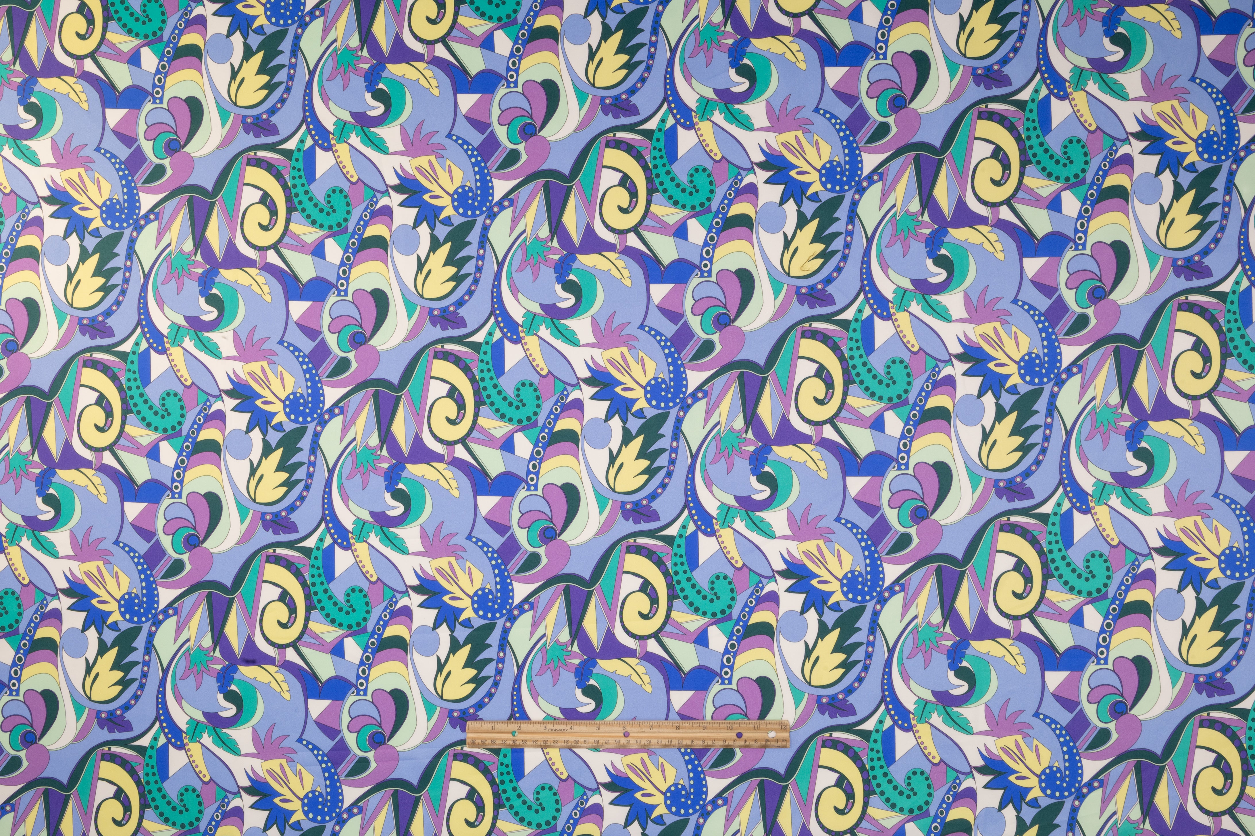Abstract Paisley Floral Italian Cotton Sateen - Blue / Green / Yellow / Purple