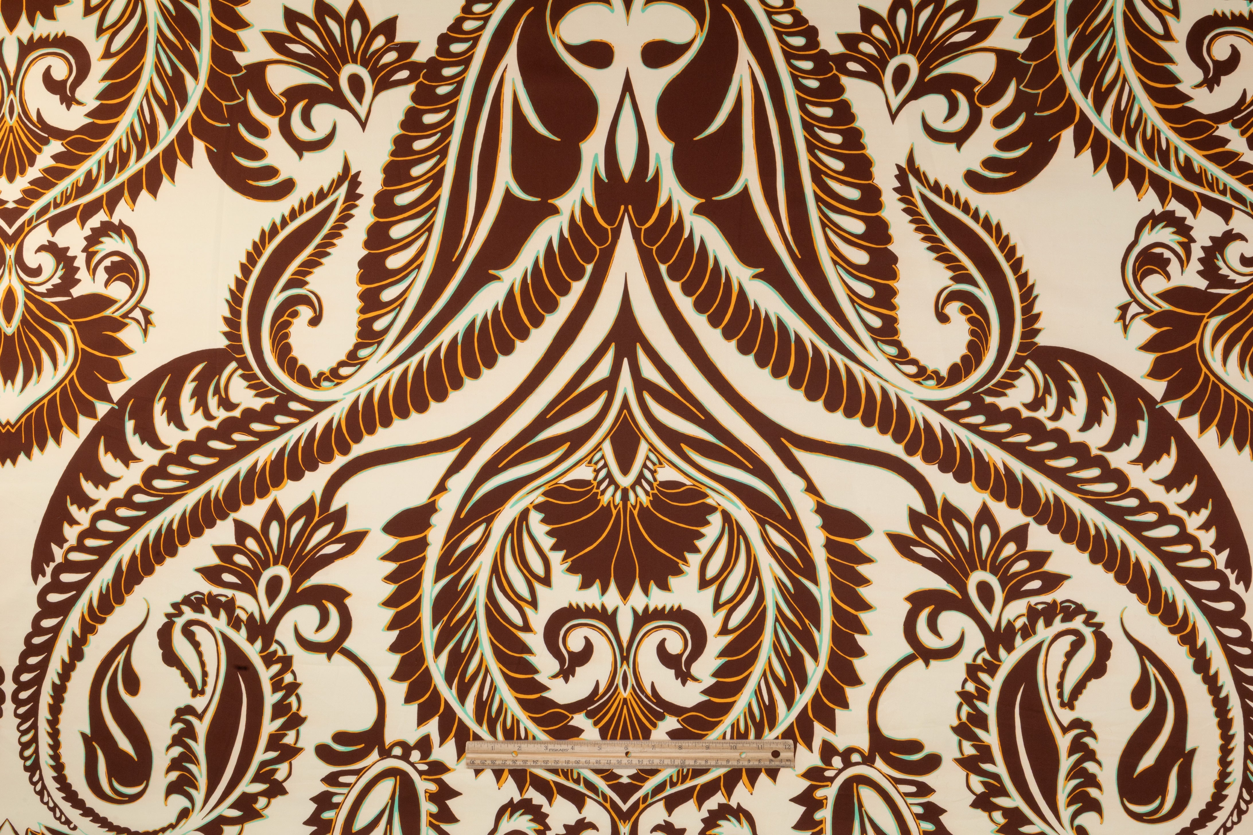 Damask Italian Cotton Twill - Cream / Brown