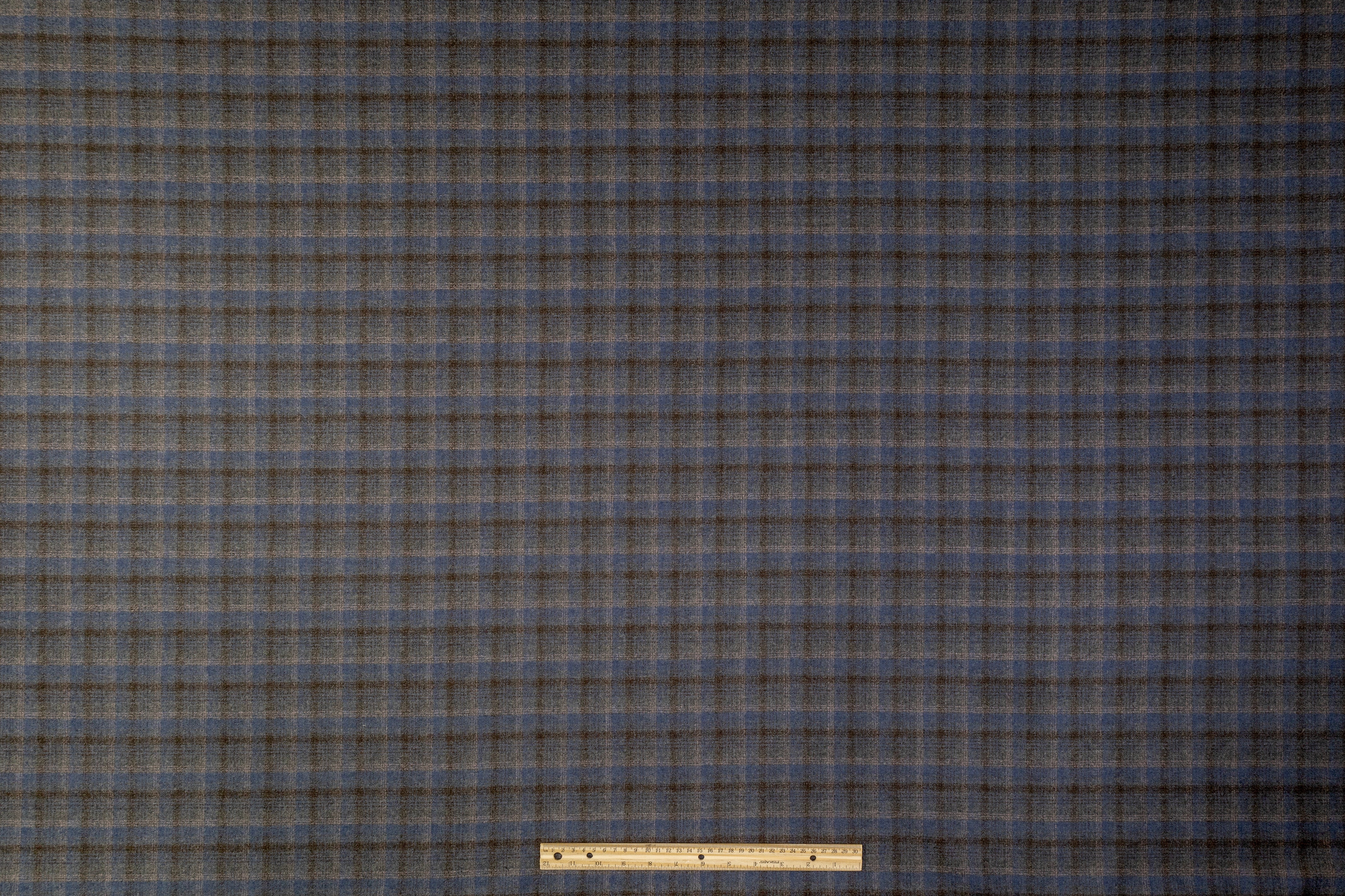 Checked Italian Flannel Wool Suiting - Blue / Gray