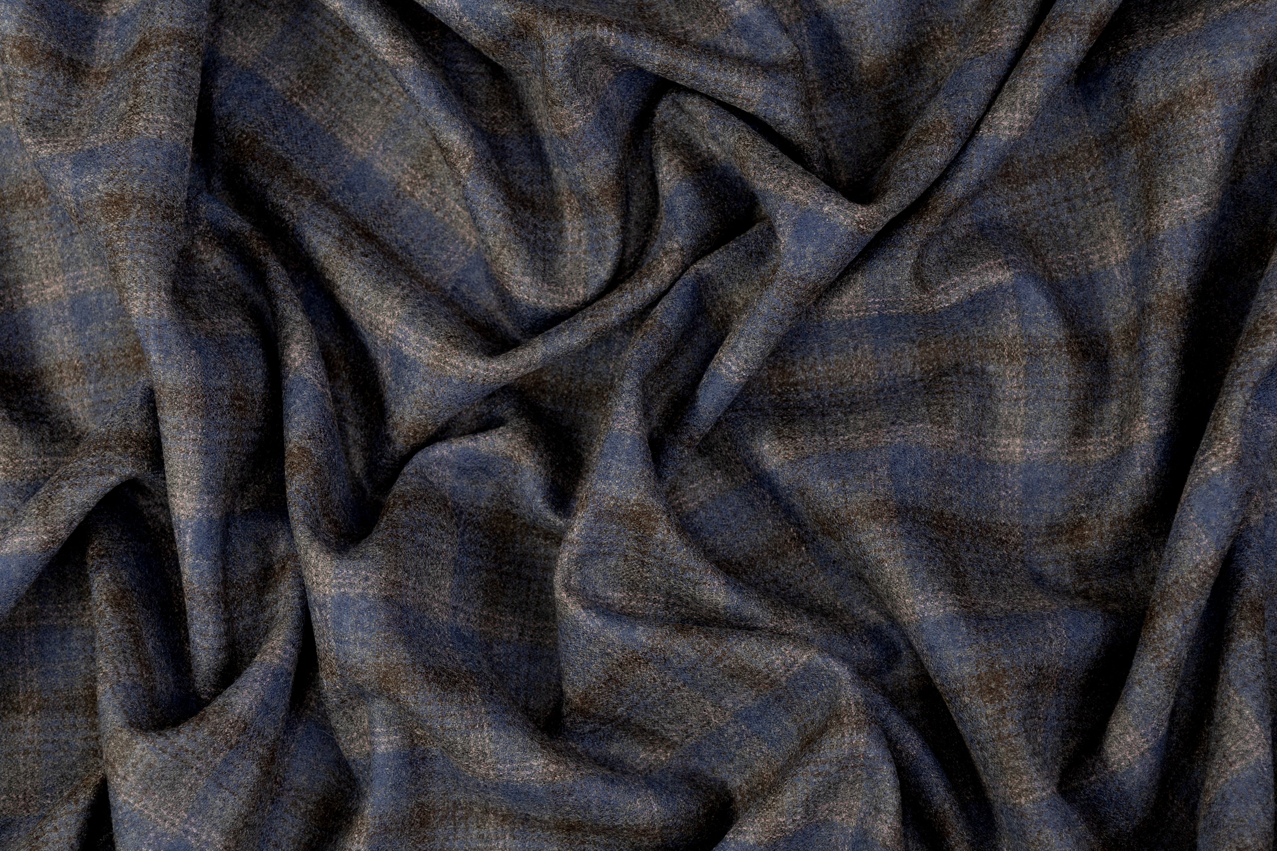 Checked Italian Flannel Wool Suiting - Blue / Gray