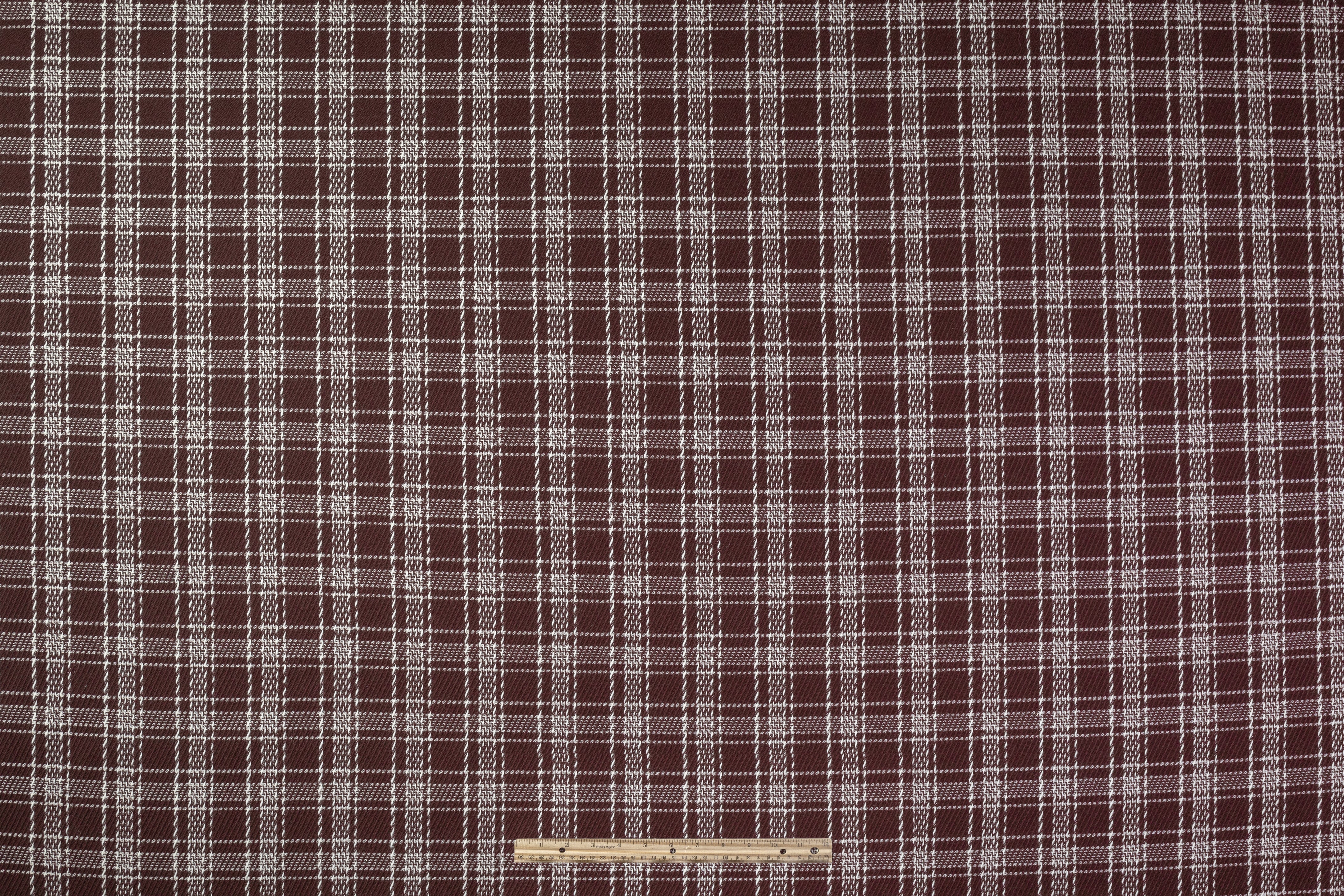 Plaid Textured Italian Wool Coating - Burgundy / White