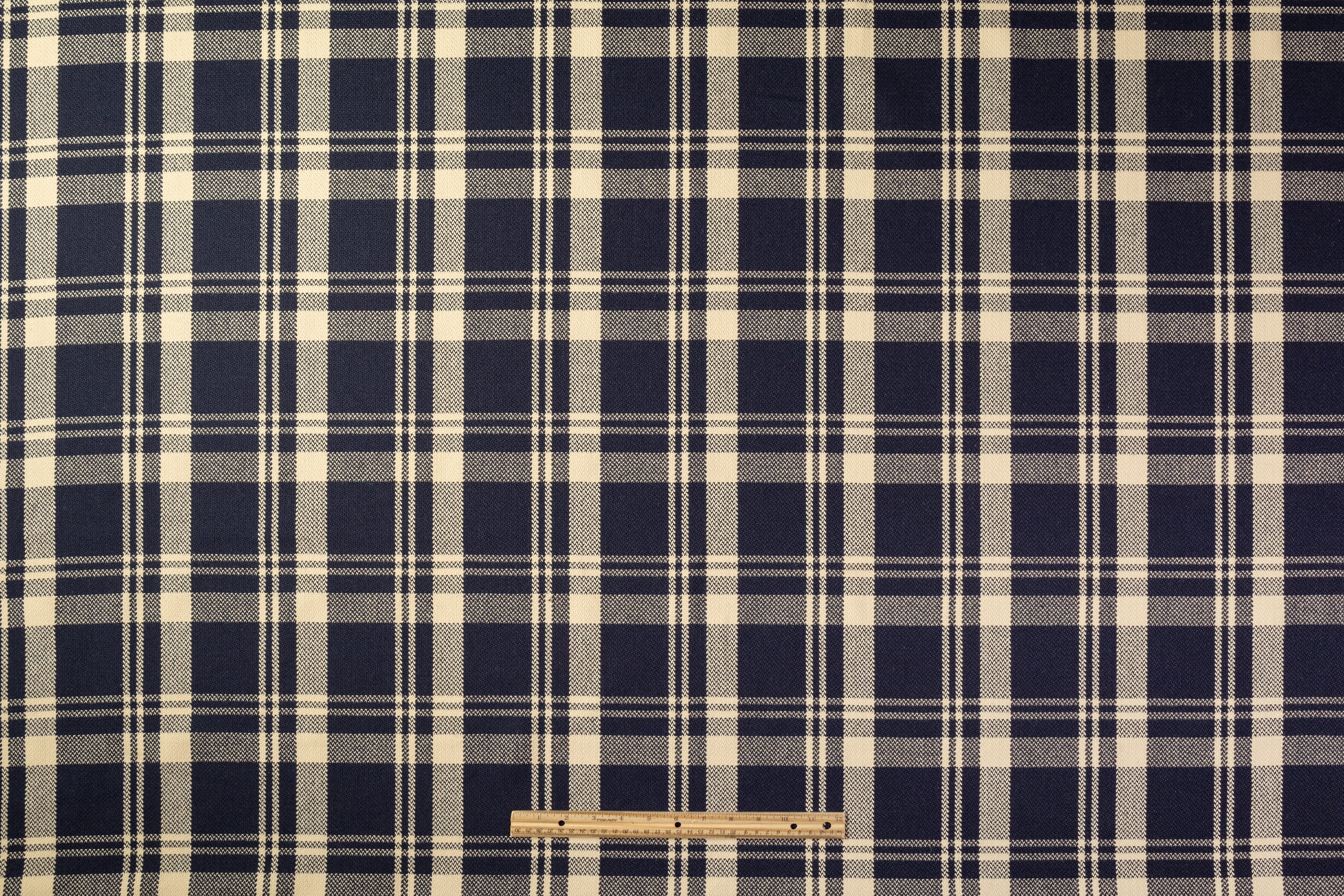 Plaid Italian Wool Coating - Navy / Cream