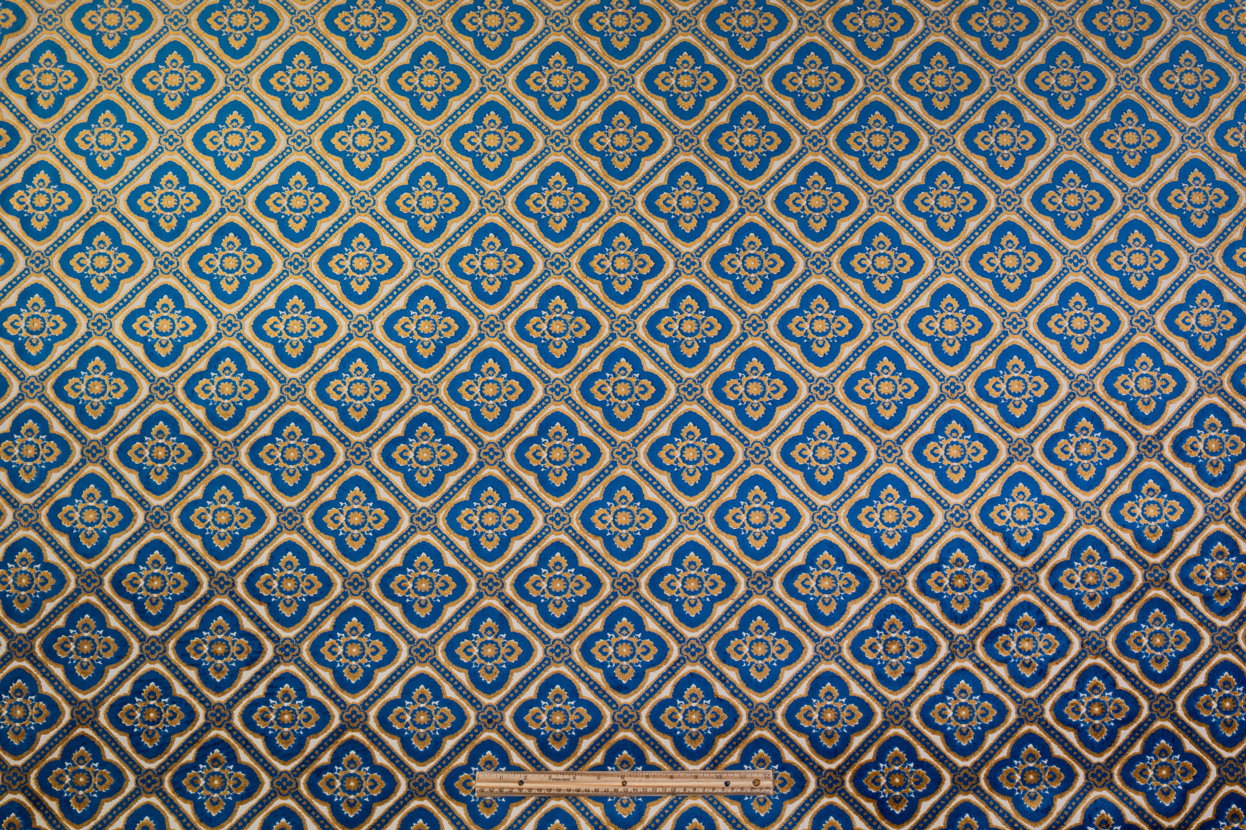 Italian Cut Upholstery Velvet - Blue / Gold