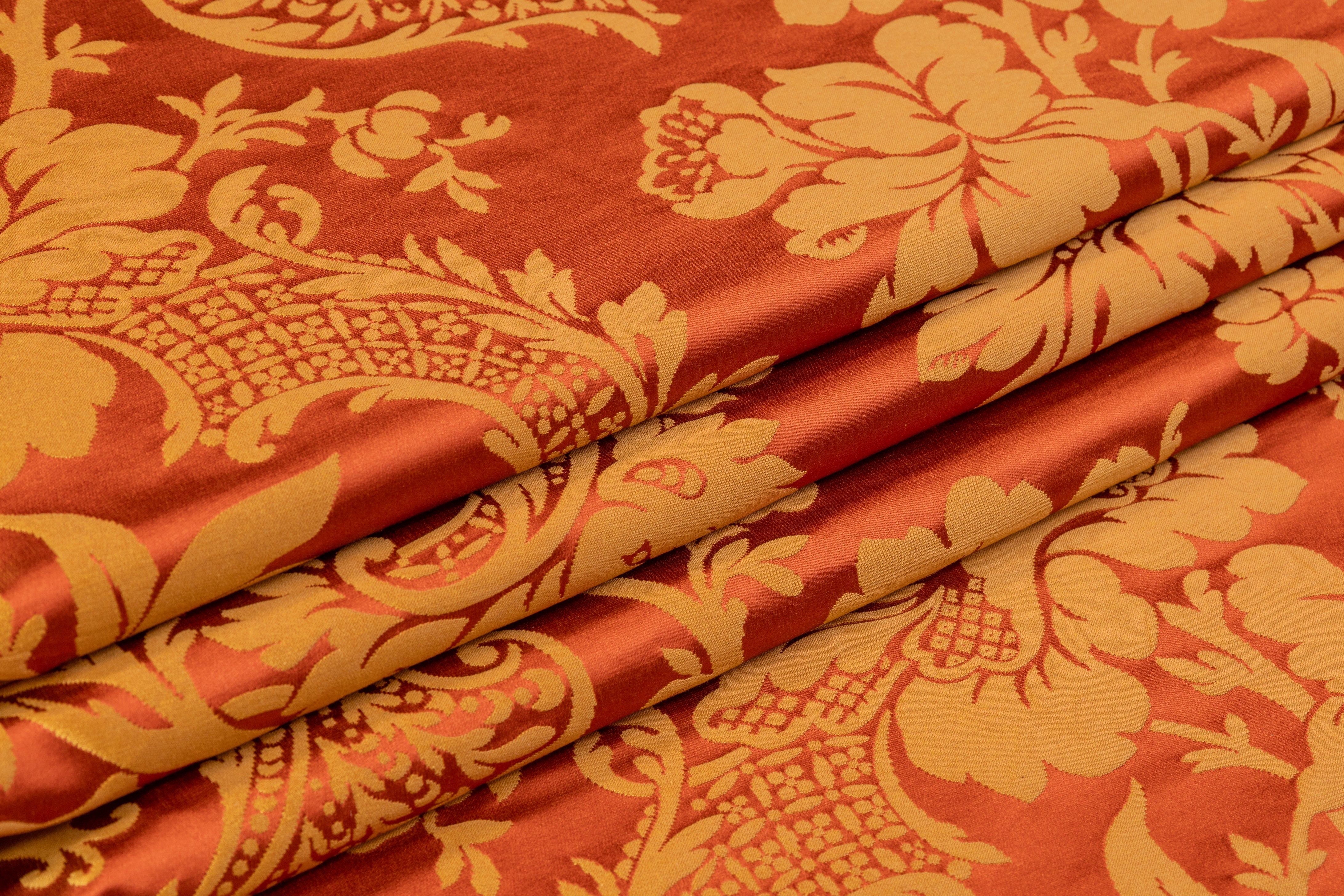 Floral Italian Silk Viscose Brocade - Burnt Orange / Gold
