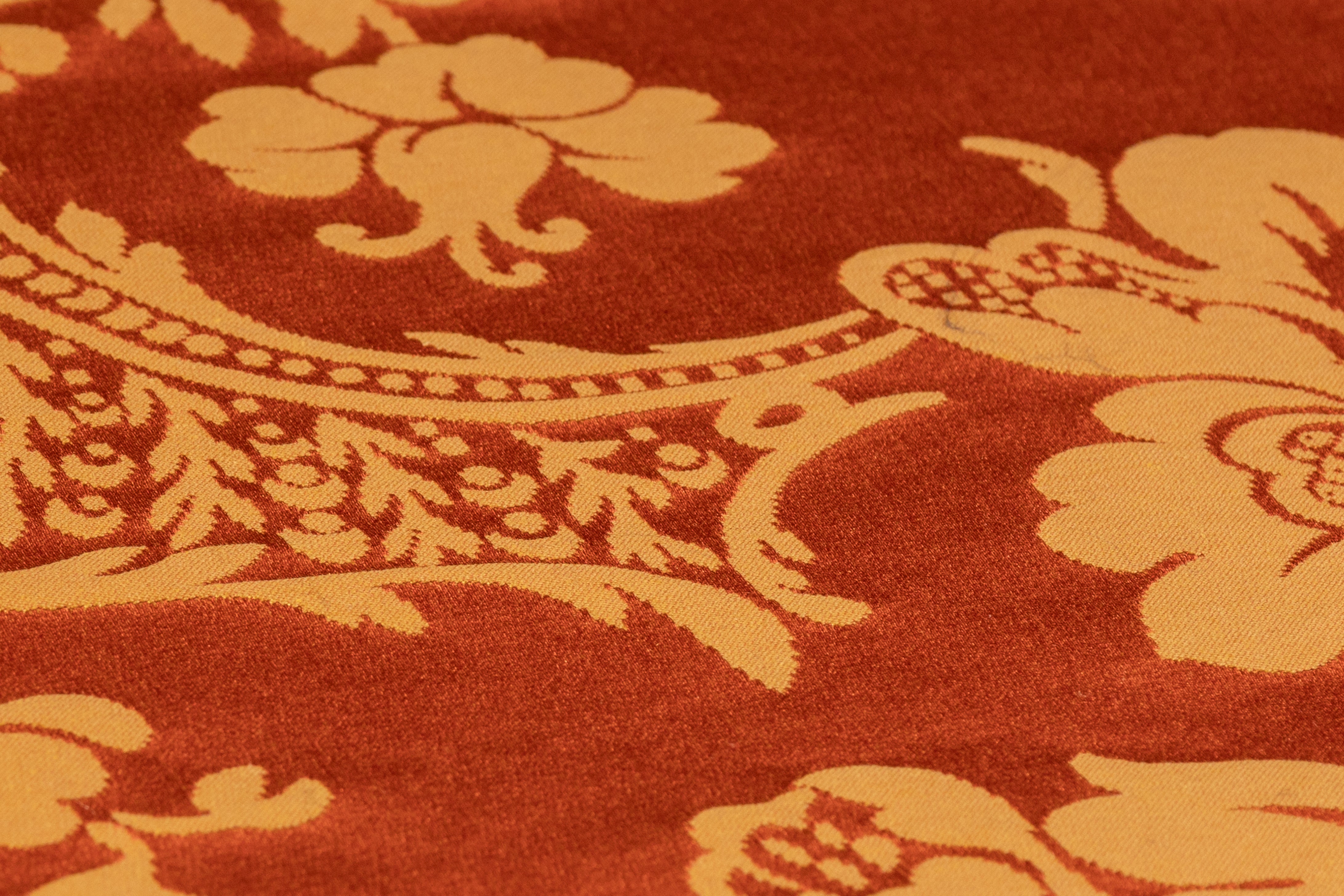 Floral Italian Silk Viscose Brocade - Burnt Orange / Gold