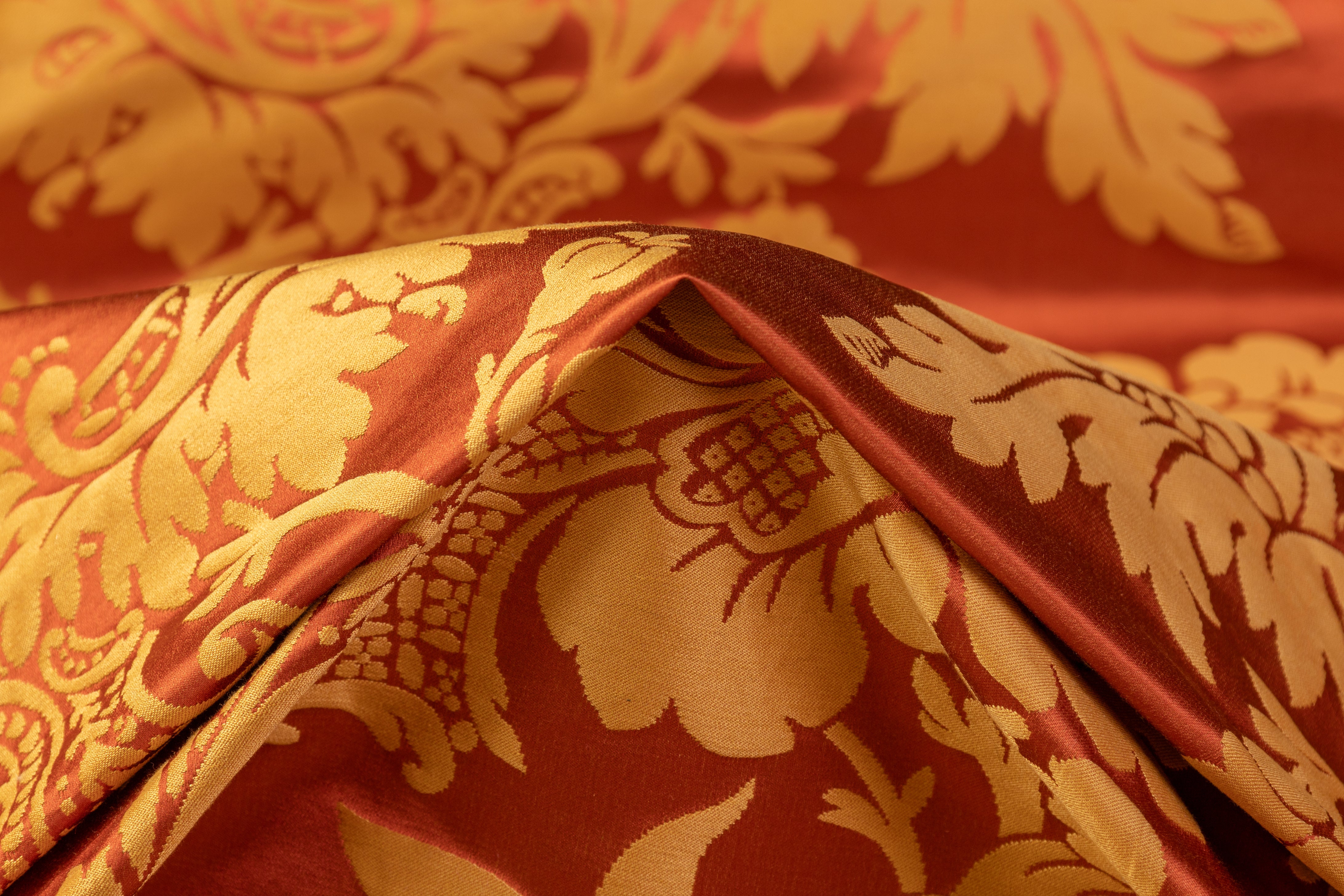 Floral Italian Silk Viscose Brocade - Burnt Orange / Gold