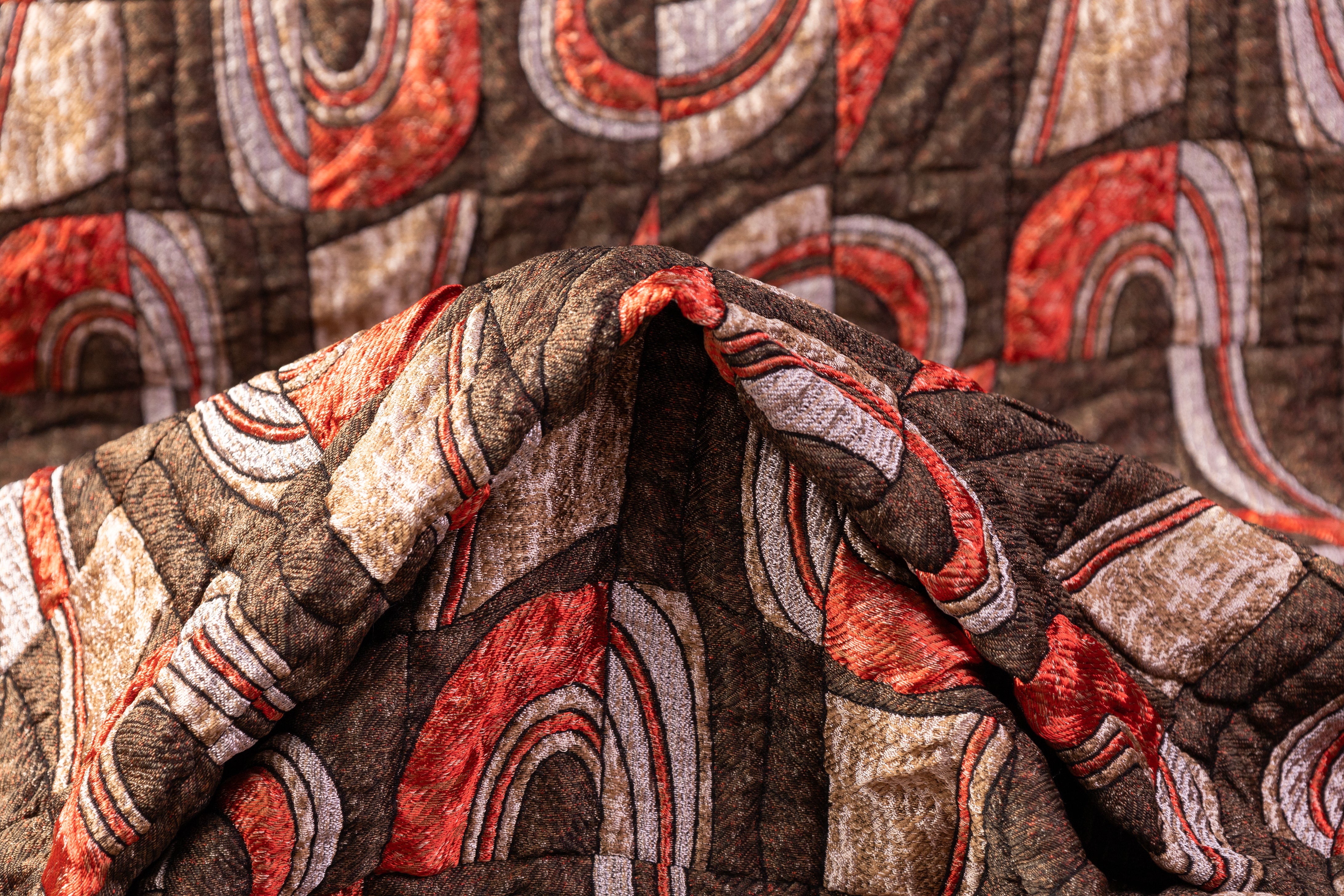 Abstract Geometric Italian Brocade - Brown / Orange