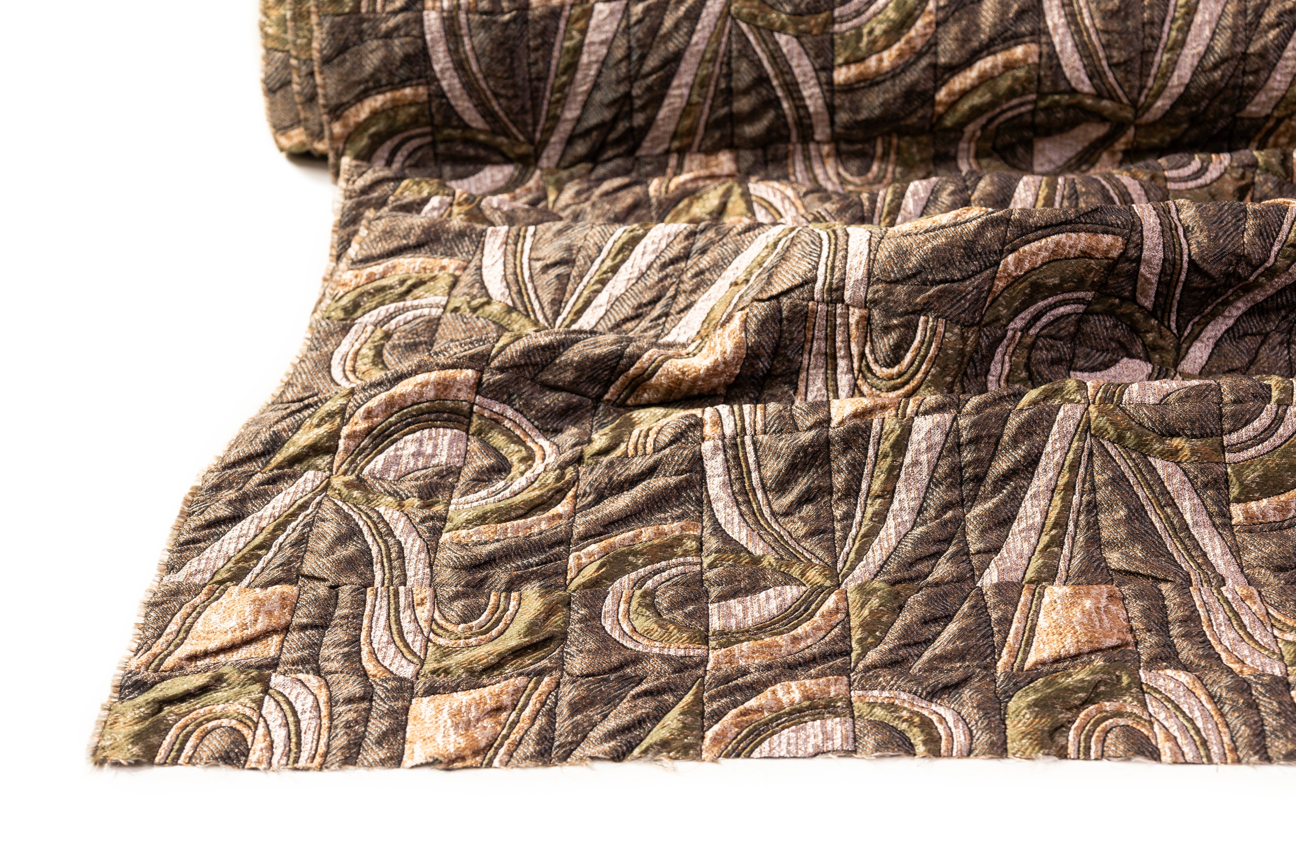 Abstract Geometric Italian Matelassé Brocade - Brown / Green