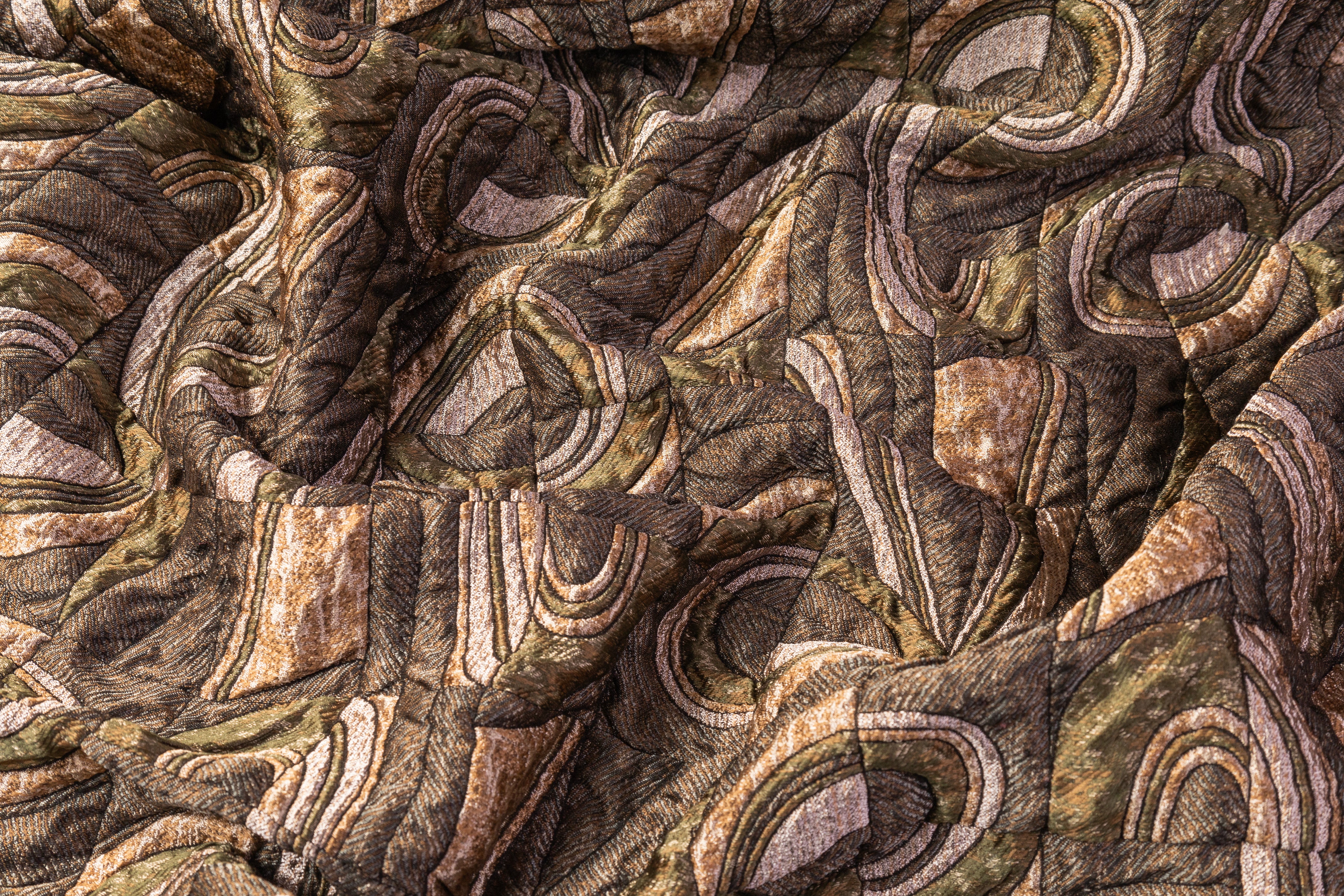 Abstract Geometric Italian Matelassé Brocade - Brown / Green