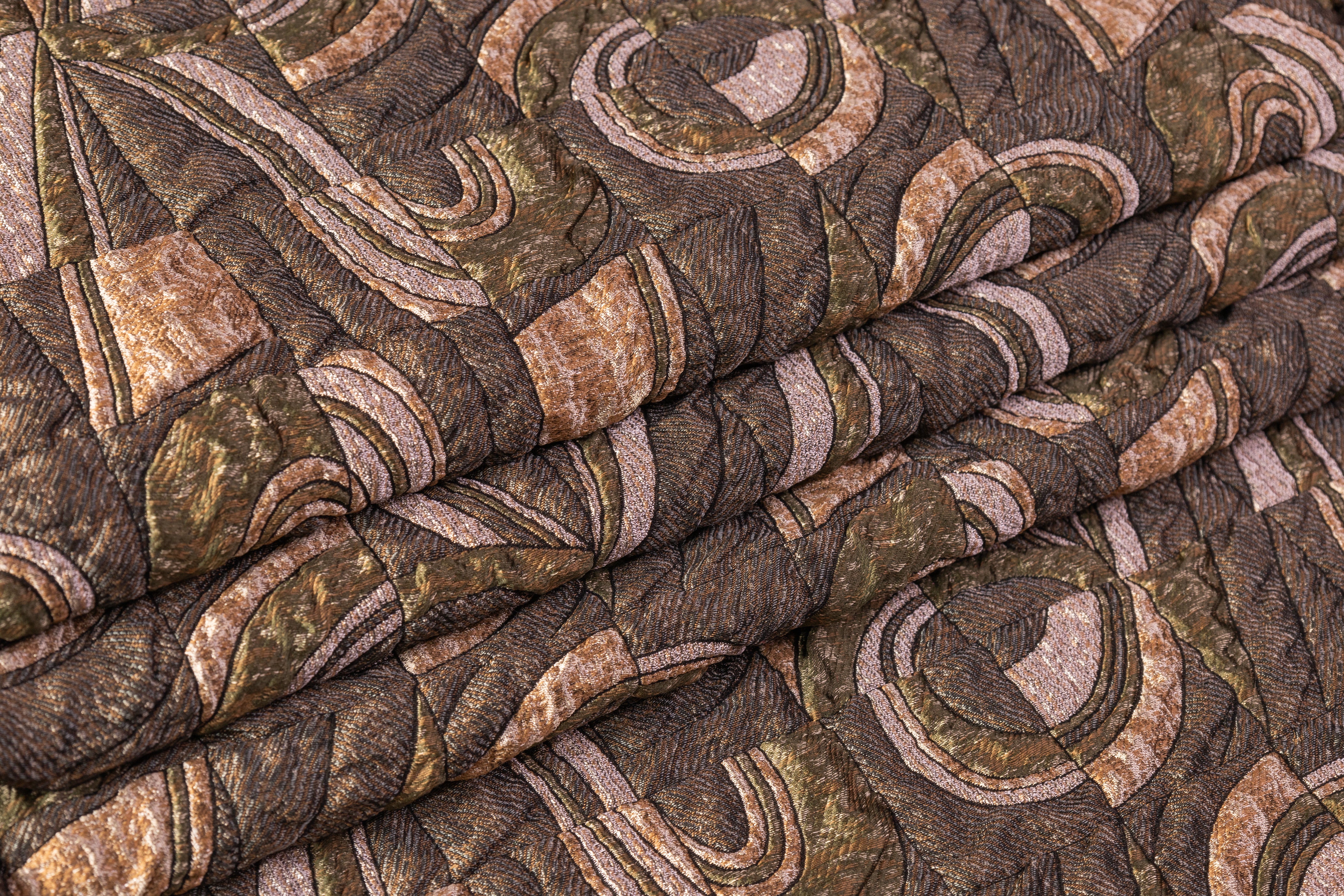 Abstract Geometric Italian Matelassé Brocade - Brown / Green